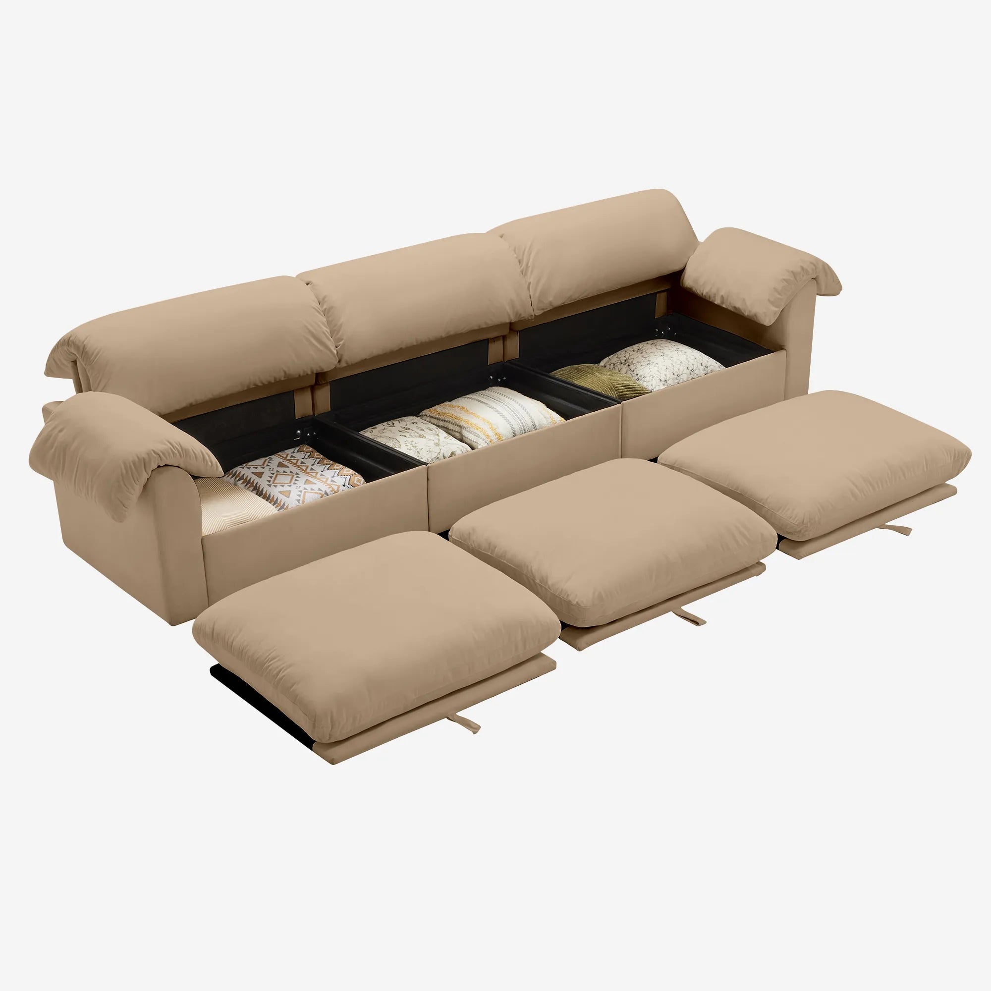 3 Seater Oversized Modern Velvet Cloud Comfort Sectional Sofa with Ottoman & Underseat Storage