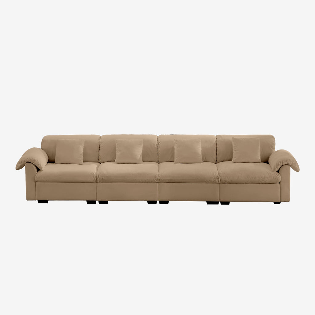 4 Seater Oversized Modern Velvet Cloud Comfort Sectional Sofa with Ottoman & Underseat Storage