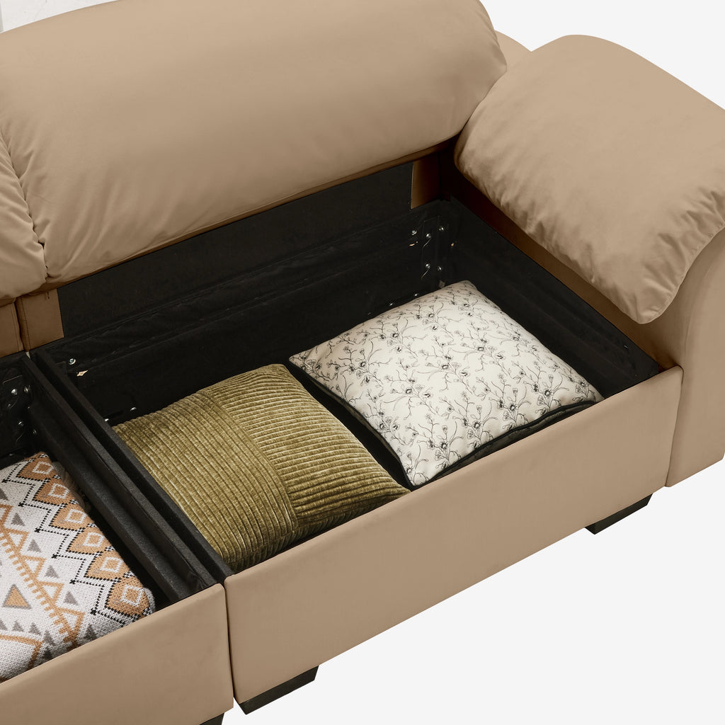 4 Seater Oversized Modern Velvet Cloud Comfort Sectional Sofa with Ottoman & Underseat Storage