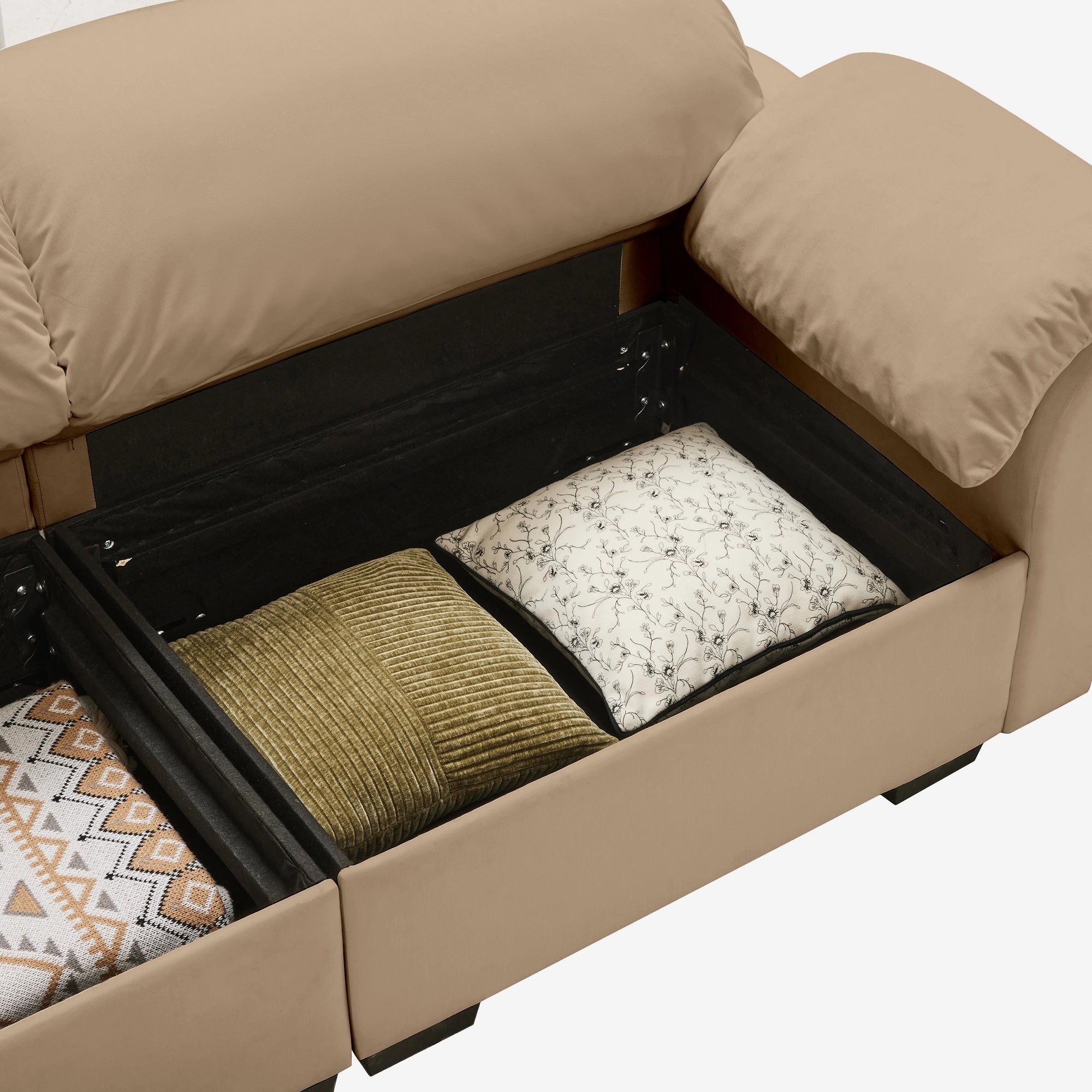 4 Seater Oversized Modern Velvet Cloud Comfort Sectional Sofa with Ottoman & Underseat Storage