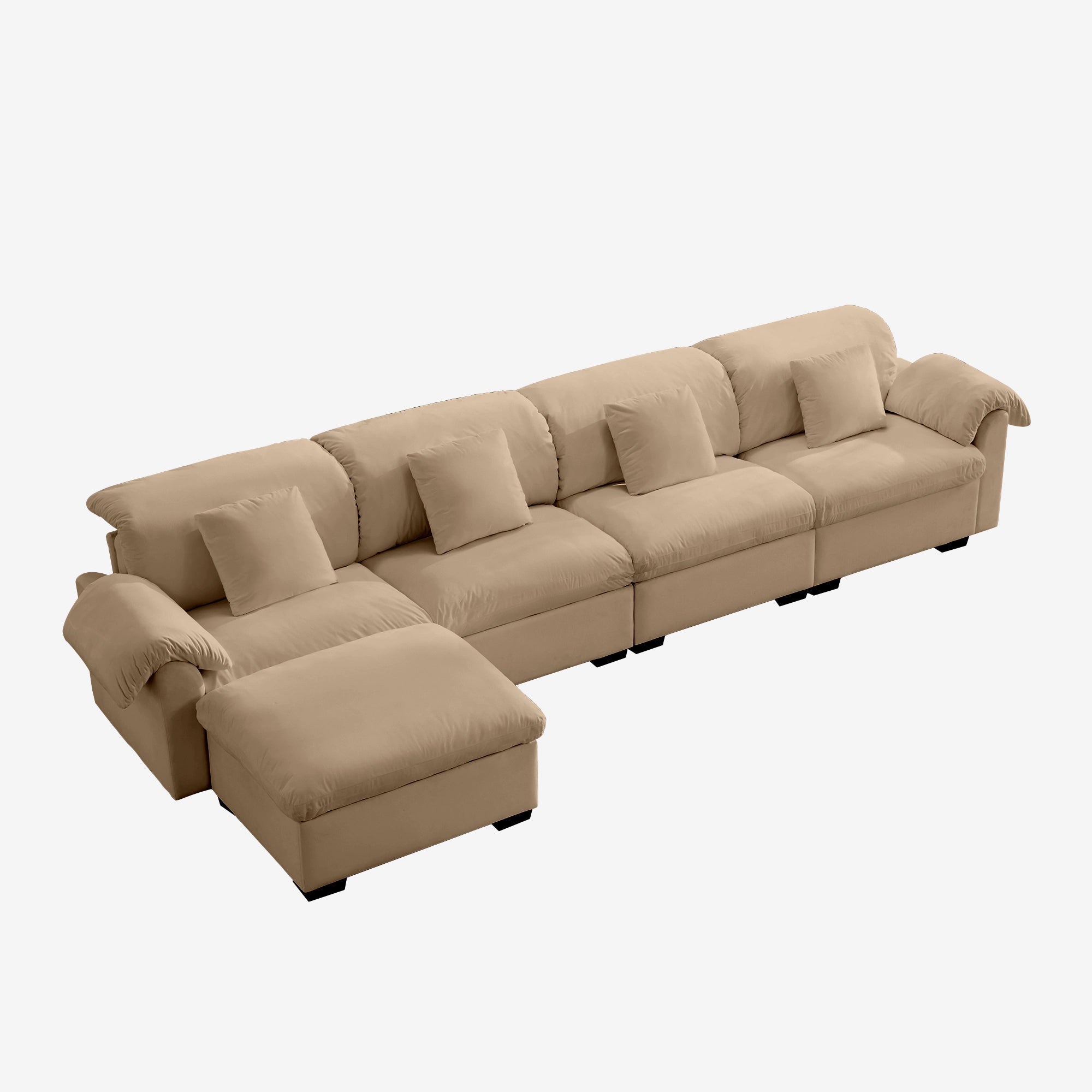 4 Seater Oversized Modern Velvet Cloud Comfort Sectional Sofa with Ottoman & Underseat Storage