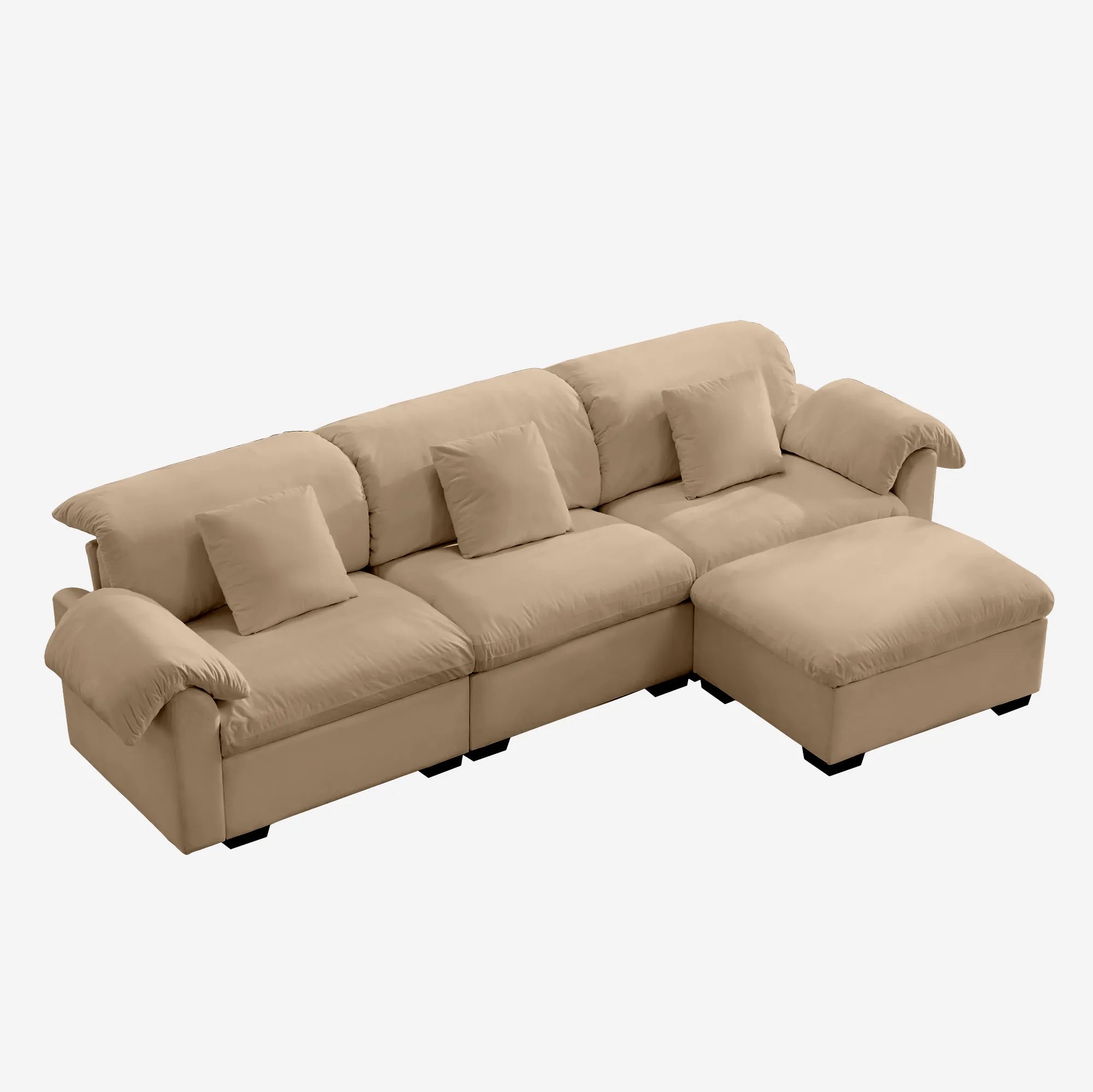 3 Seater Oversized Modern Velvet Cloud Comfort Sectional Sofa with Ottoman & Underseat Storage