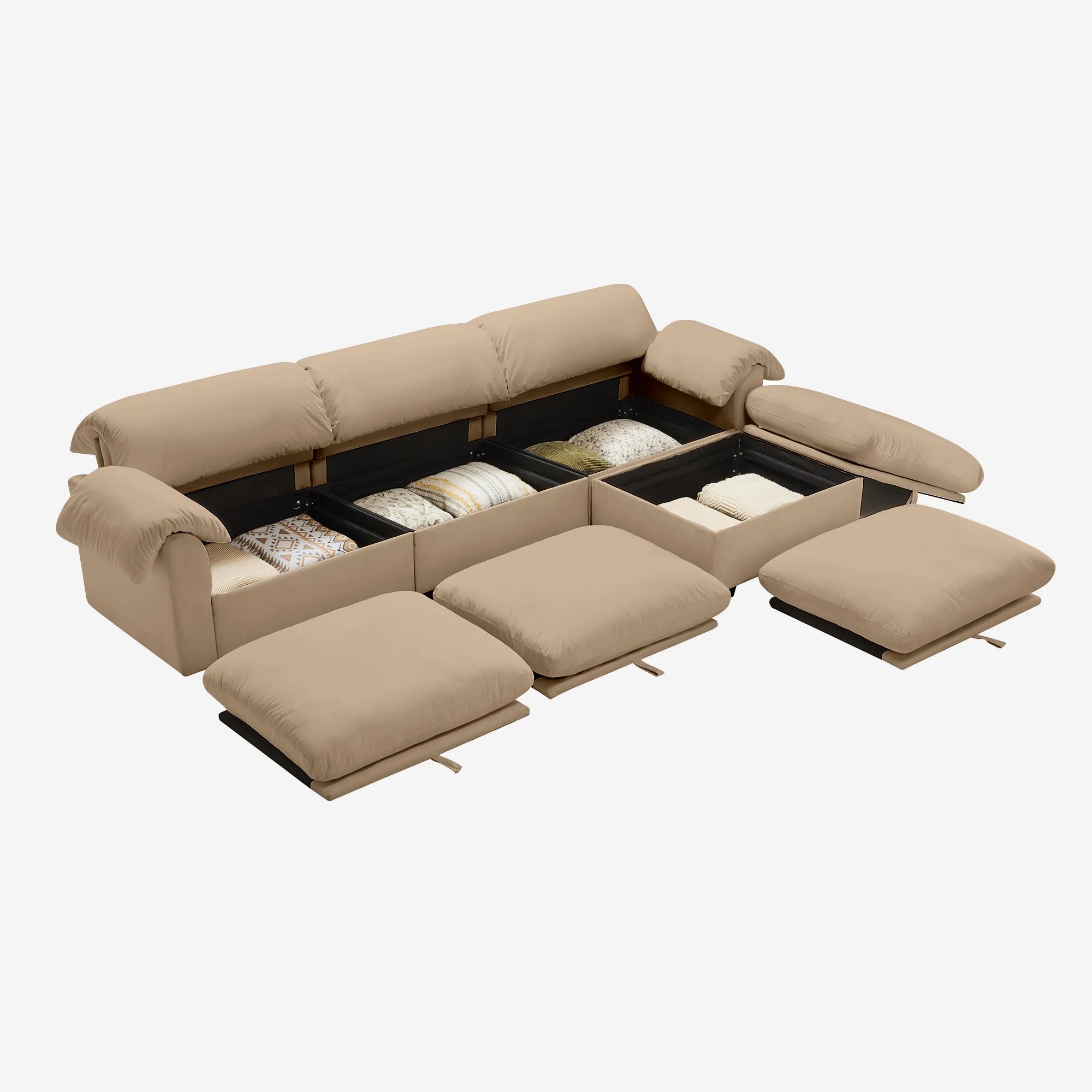 3 Seater Oversized Modern Velvet Cloud Comfort Sectional Sofa with Ottoman & Underseat Storage