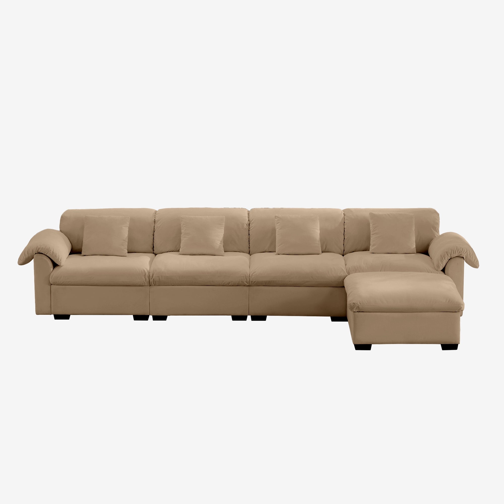 4 Seater Oversized Modern Velvet Cloud Comfort Sectional Sofa with Ottoman & Underseat Storage