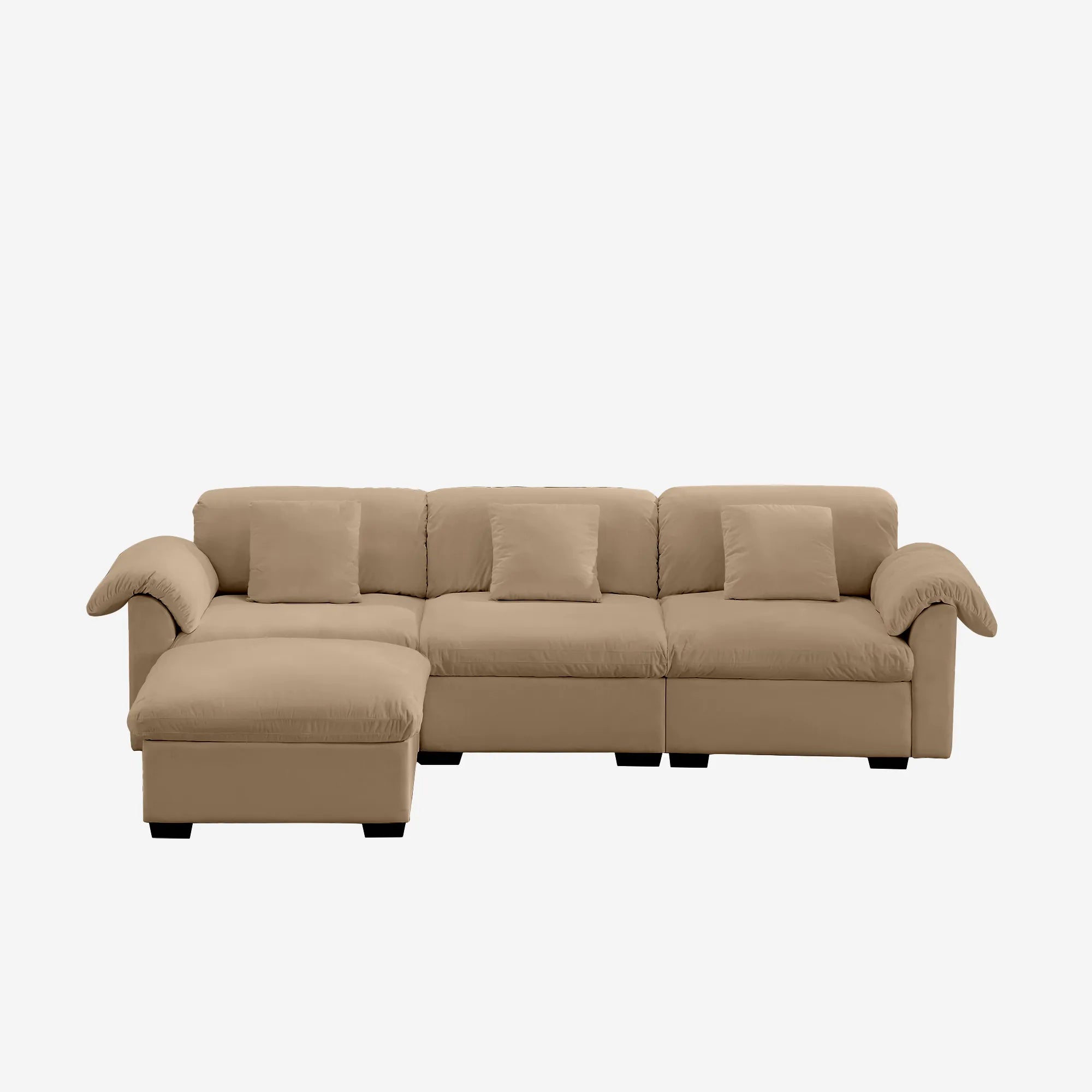 3 Seater Oversized Modern Velvet Cloud Comfort Sectional Sofa with Ottoman & Underseat Storage