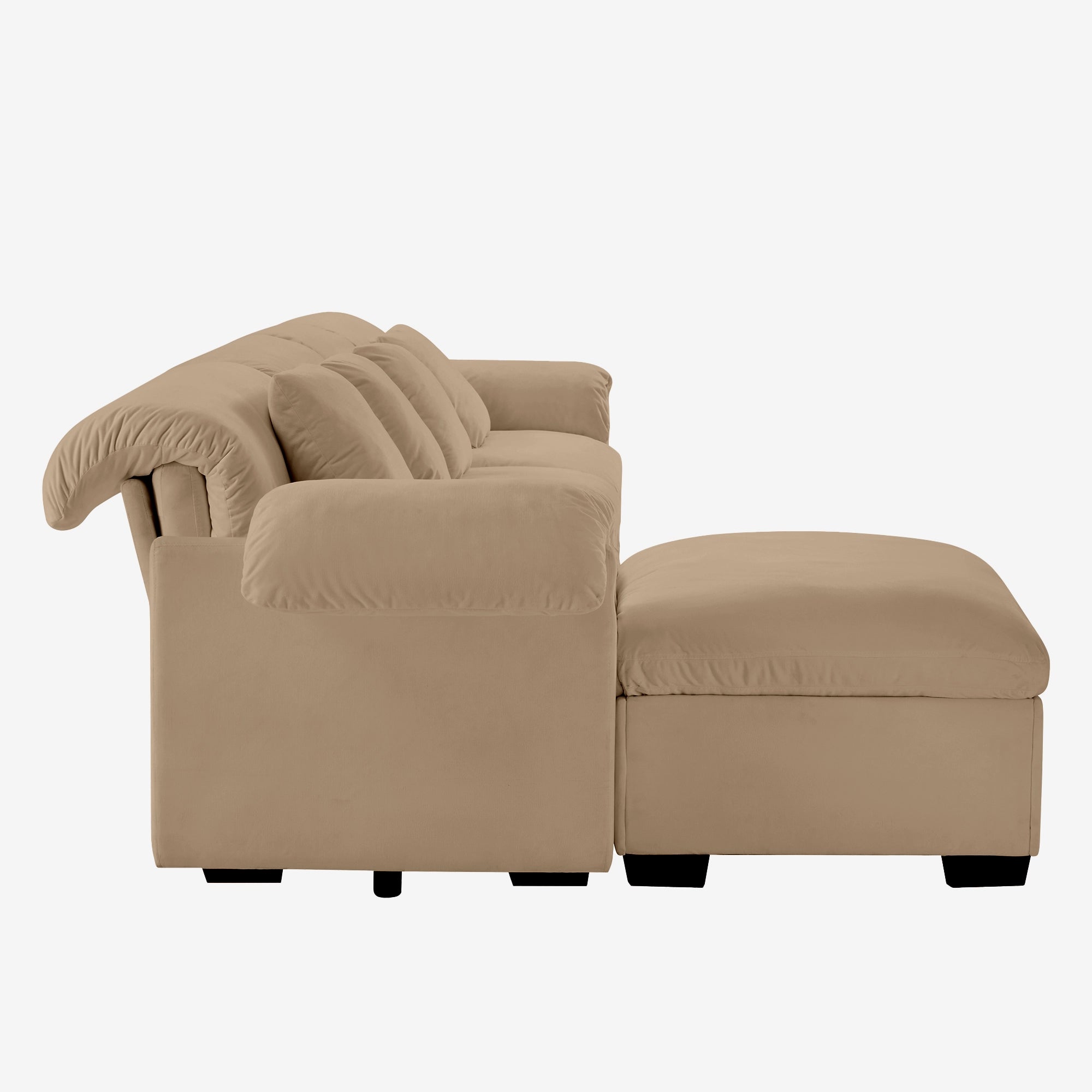 4 Seater Oversized Modern Velvet Cloud Comfort Sectional Sofa with Ottoman & Underseat Storage