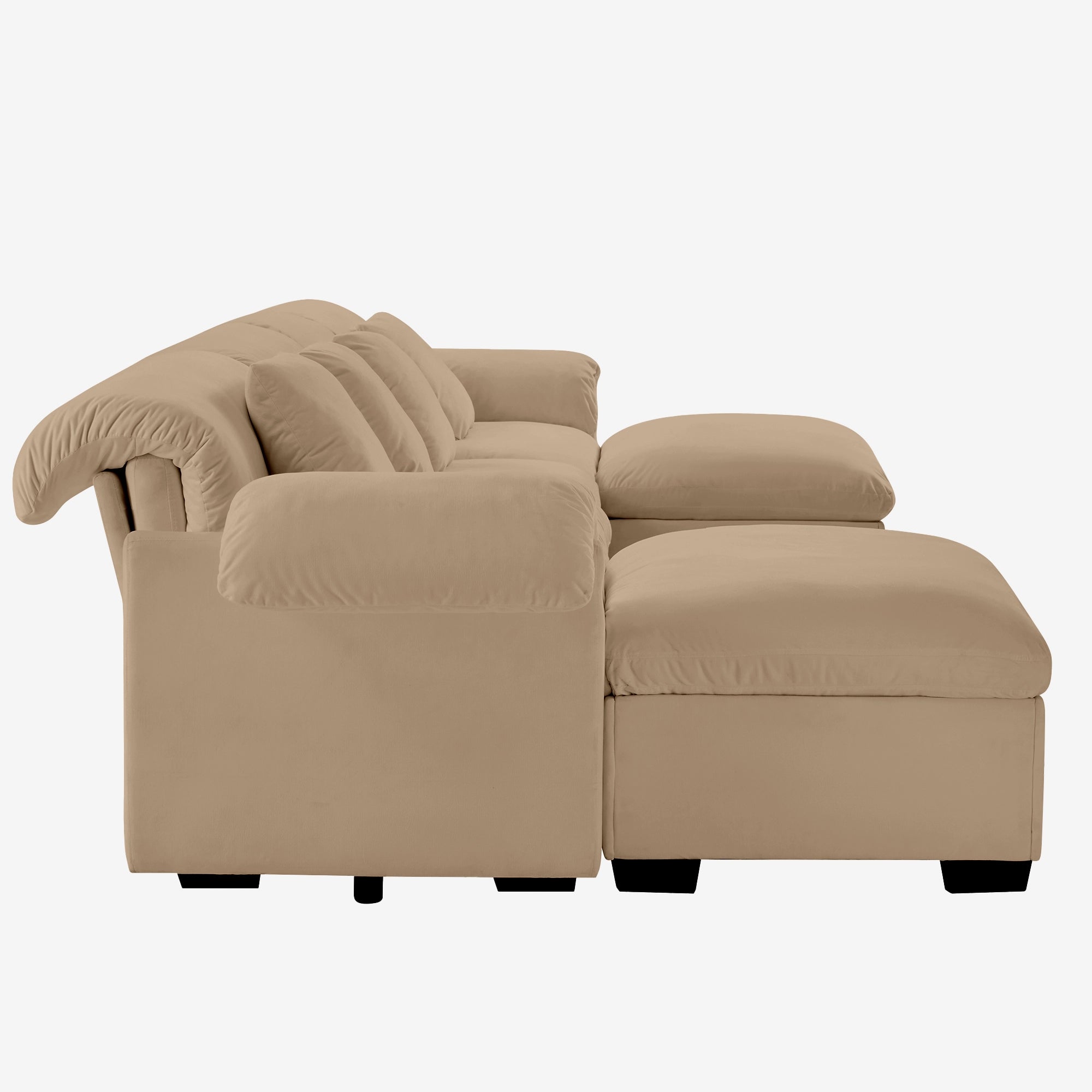 4 Seater Oversized Modern Velvet Cloud Comfort Sectional Sofa with Ottoman & Underseat Storage