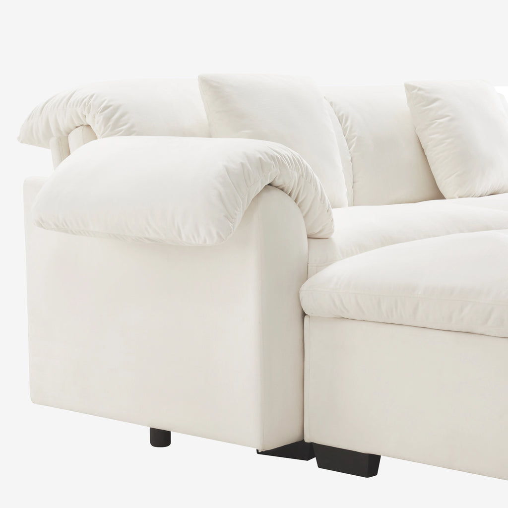 4 Seater Oversized Modern Velvet Cloud Comfort Sectional Sofa with Ottoman & Underseat Storage
