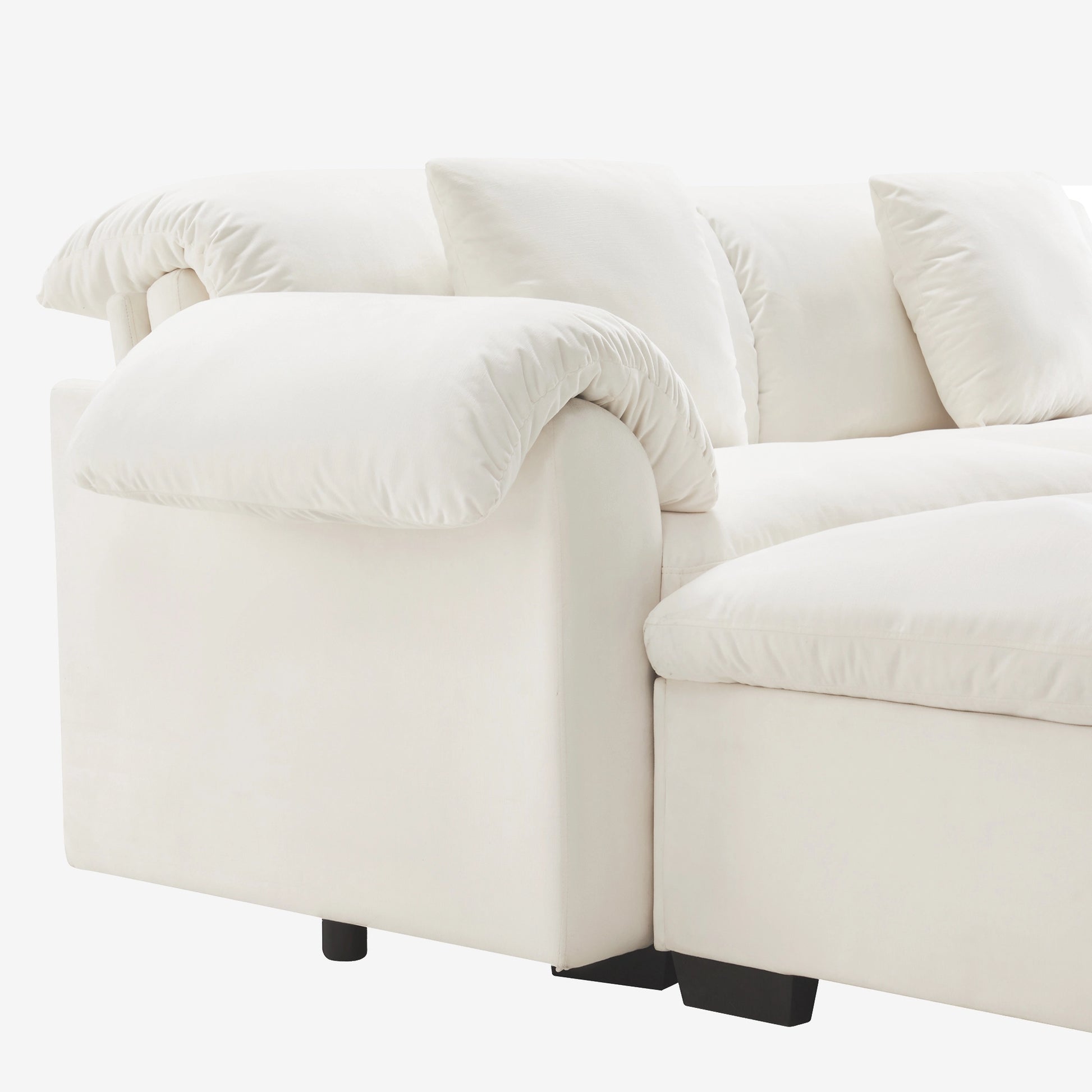 4 Seater Oversized Modern Velvet Cloud Comfort Sectional Sofa with Ottoman & Underseat Storage