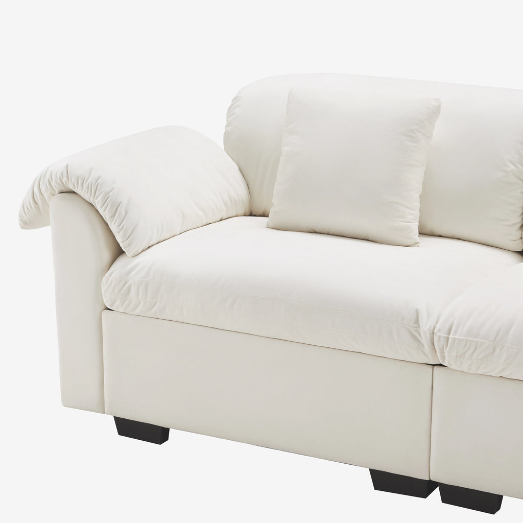4 Seater Oversized Modern Velvet Cloud Comfort Sectional Sofa with Ottoman & Underseat Storage