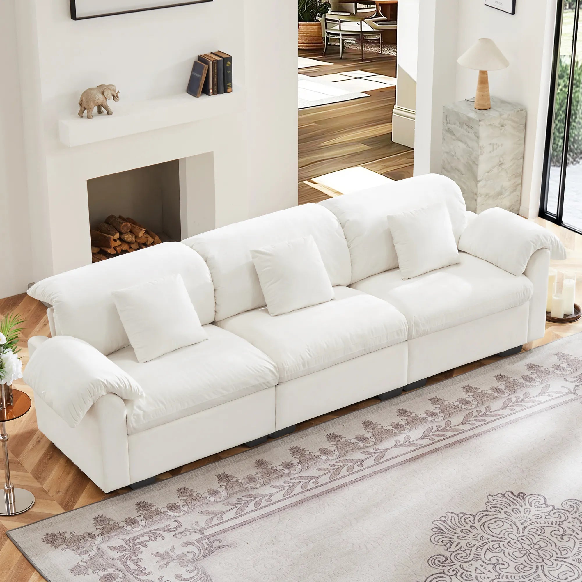 3 Seater Oversized Modern Velvet Cloud Comfort Sectional Sofa with Ottoman & Underseat Storage