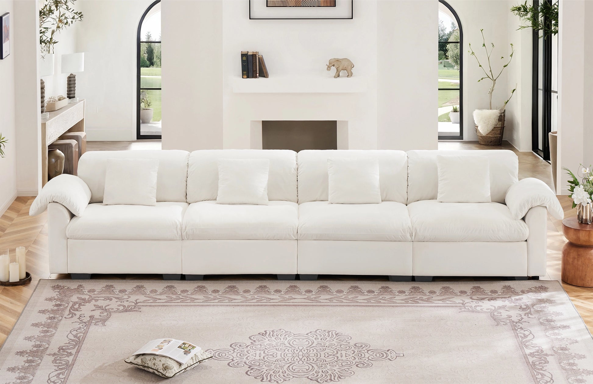 4 Seater Oversized Modern Velvet Cloud Comfort Sectional Sofa with Ottoman & Underseat Storage
