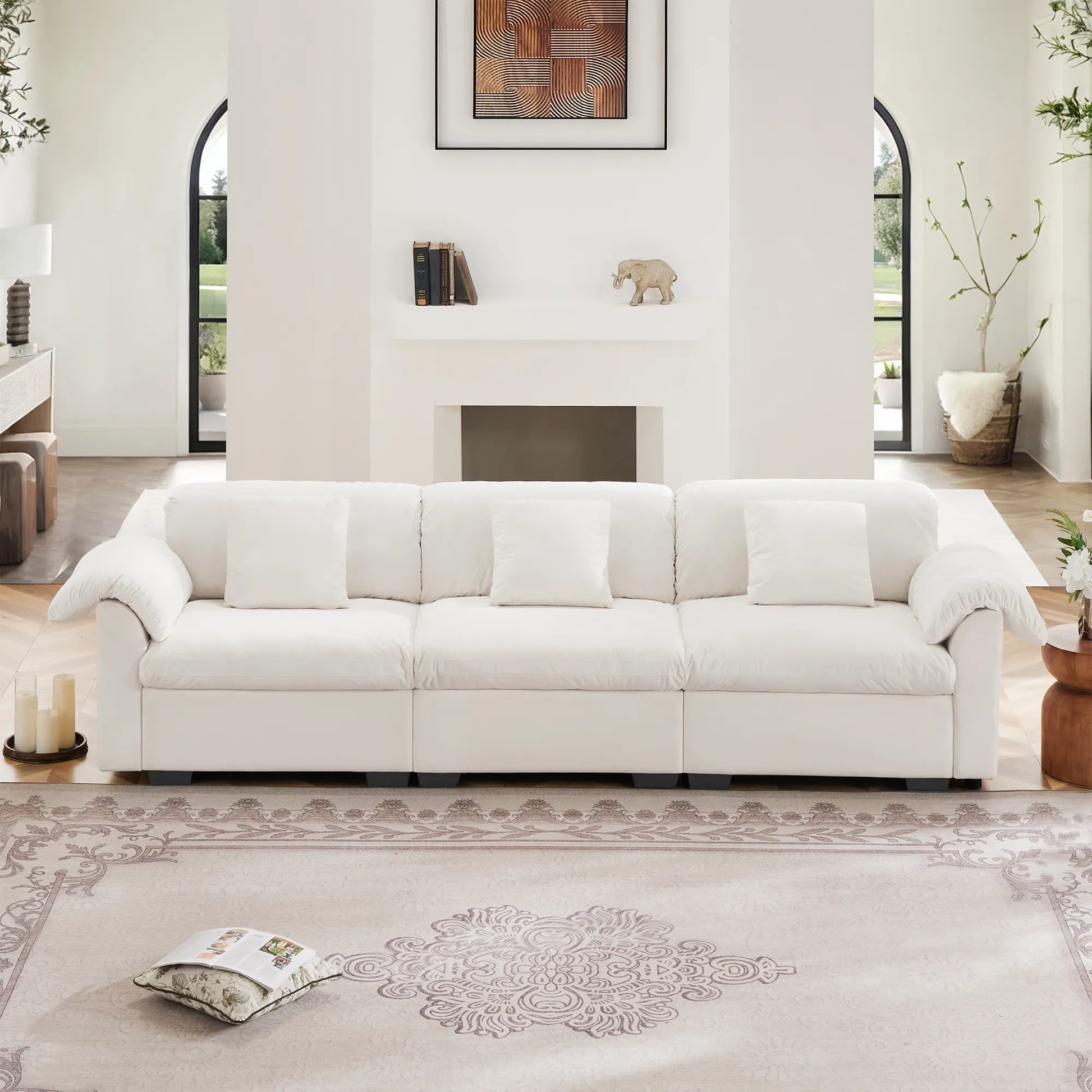 3 Seater Oversized Modern Velvet Cloud Comfort Sectional Sofa with Ottoman & Underseat Storage