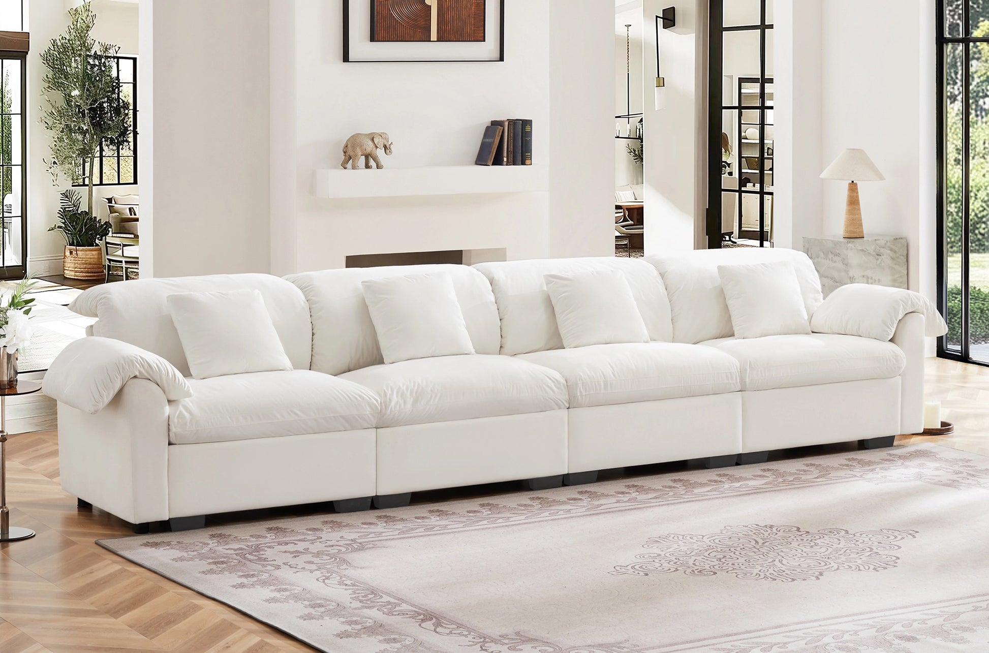 4 Seater Oversized Modern Velvet Cloud Comfort Sectional Sofa with Ottoman & Underseat Storage