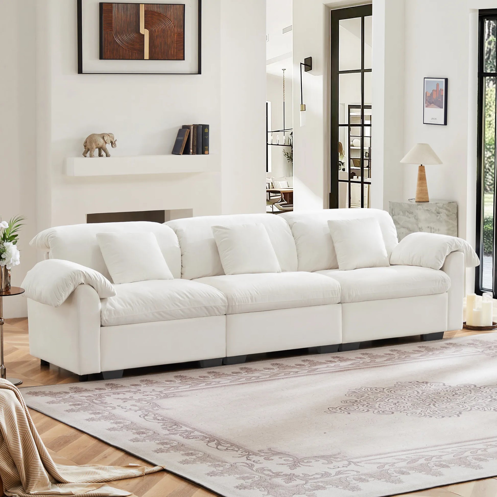 3 Seater Oversized Modern Velvet Cloud Comfort Sectional Sofa with Ottoman & Underseat Storage
