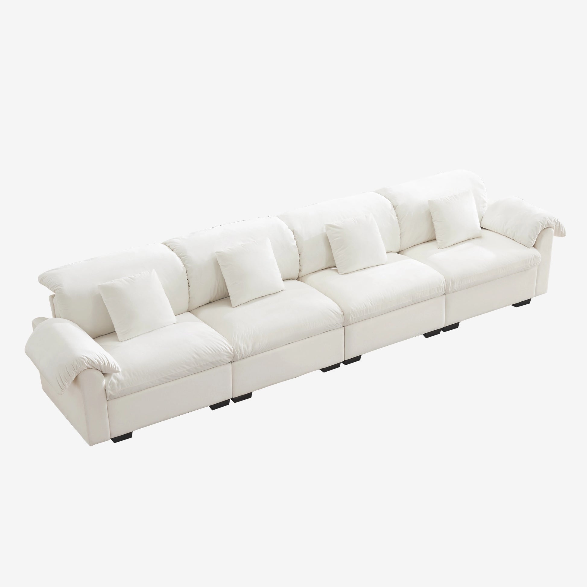 4 Seater Oversized Modern Velvet Cloud Comfort Sectional Sofa with Ottoman & Underseat Storage