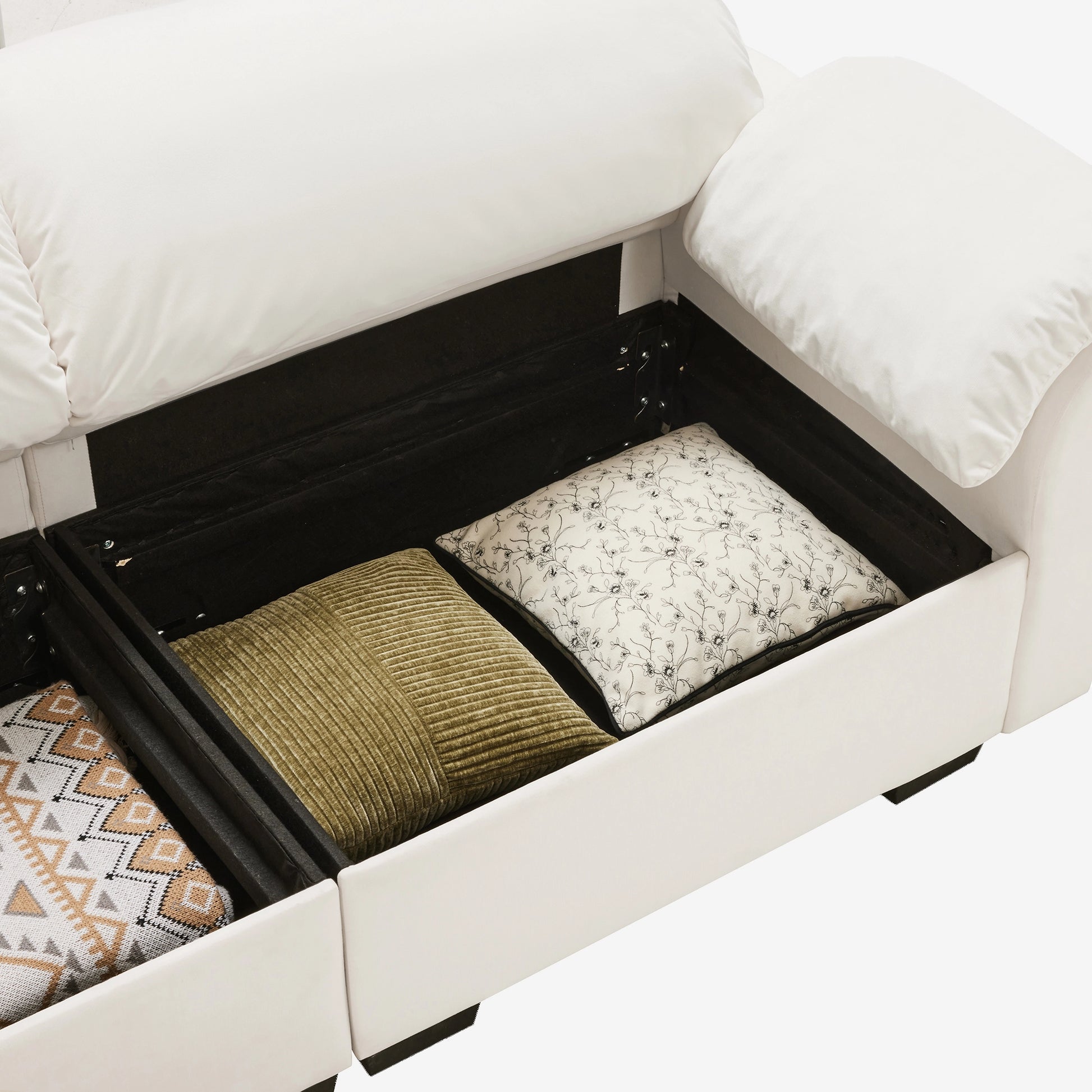 4 Seater Oversized Modern Velvet Cloud Comfort Sectional Sofa with Ottoman & Underseat Storage