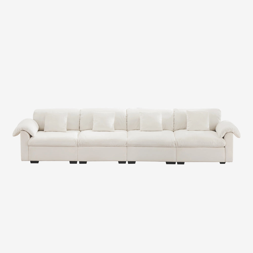 4 Seater Oversized Modern Velvet Cloud Comfort Sectional Sofa with Ottoman & Underseat Storage
