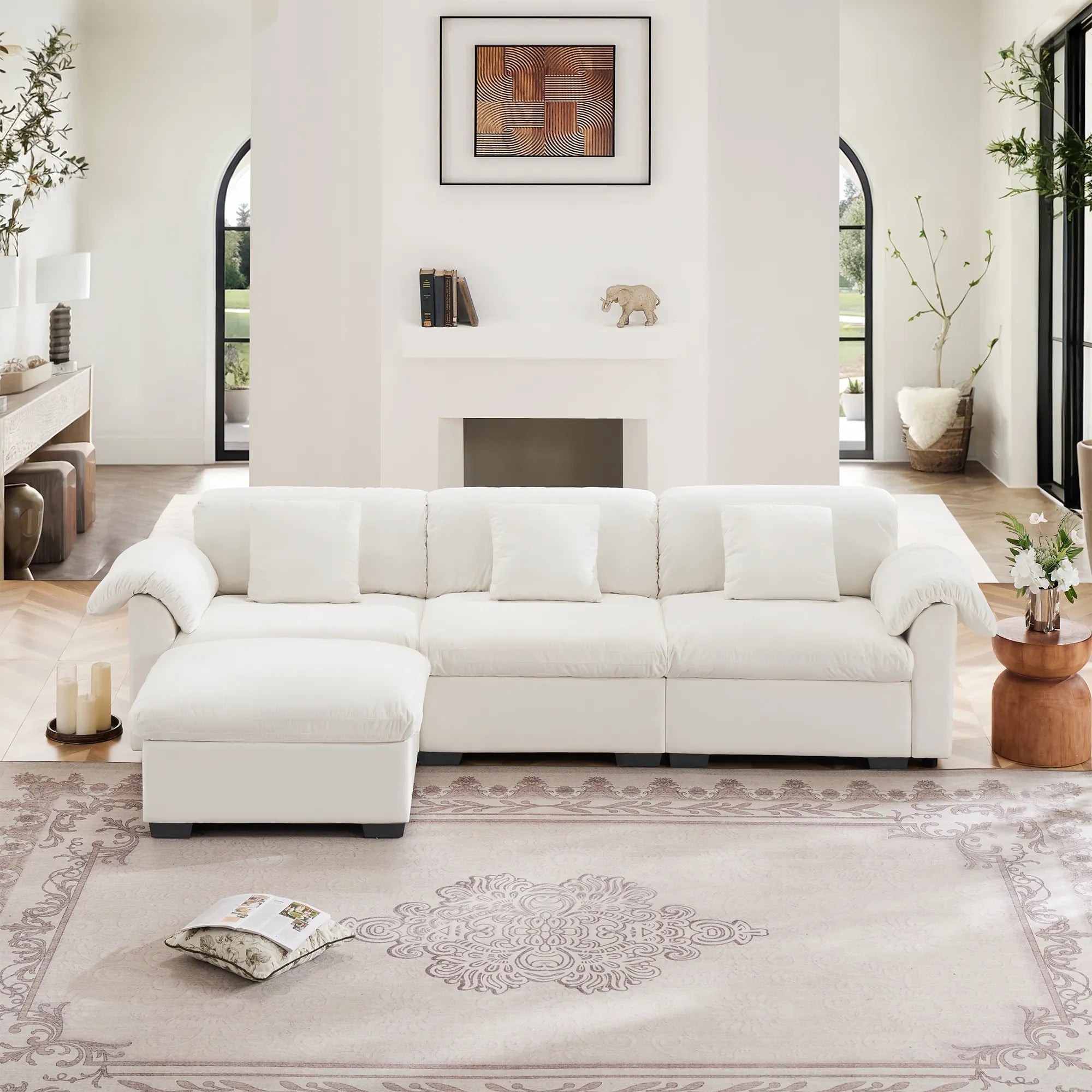 3 Seater Oversized Modern Velvet Cloud Comfort Sectional Sofa with Ottoman & Underseat Storage