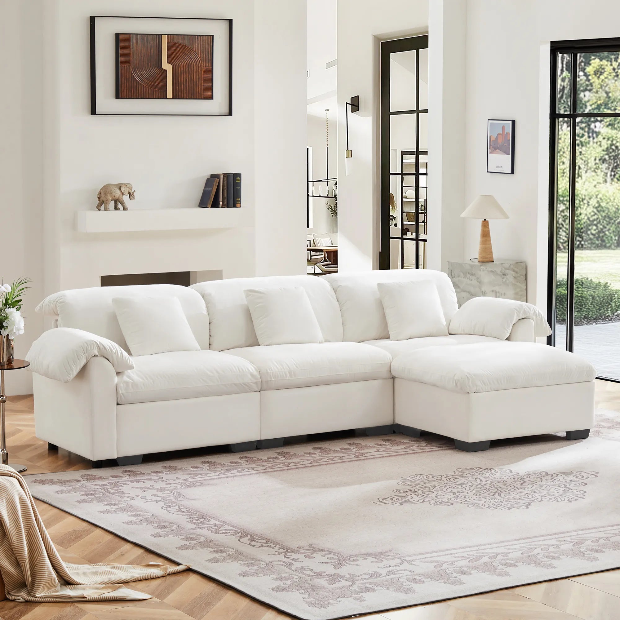 3 Seater Oversized Modern Velvet Cloud Comfort Sectional Sofa with Ottoman & Underseat Storage