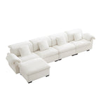 4 Seater Oversized Modern Velvet Cloud Comfort Sectional Sofa with Ottoman & Underseat Storage