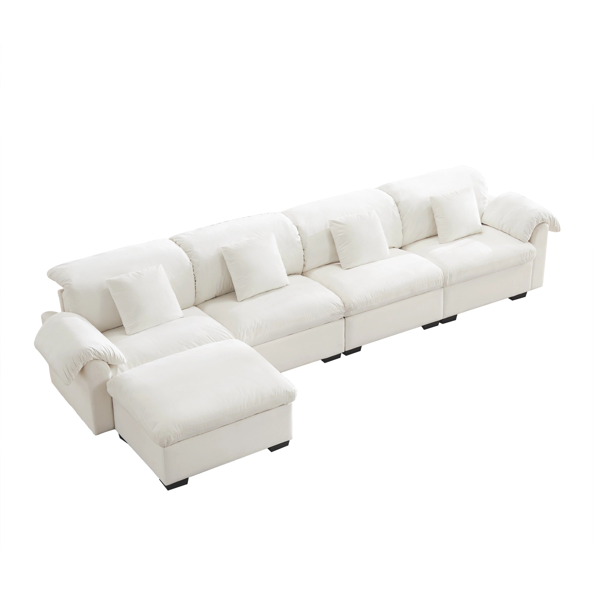 4 Seater Oversized Modern Velvet Cloud Comfort Sectional Sofa with Ottoman & Underseat Storage