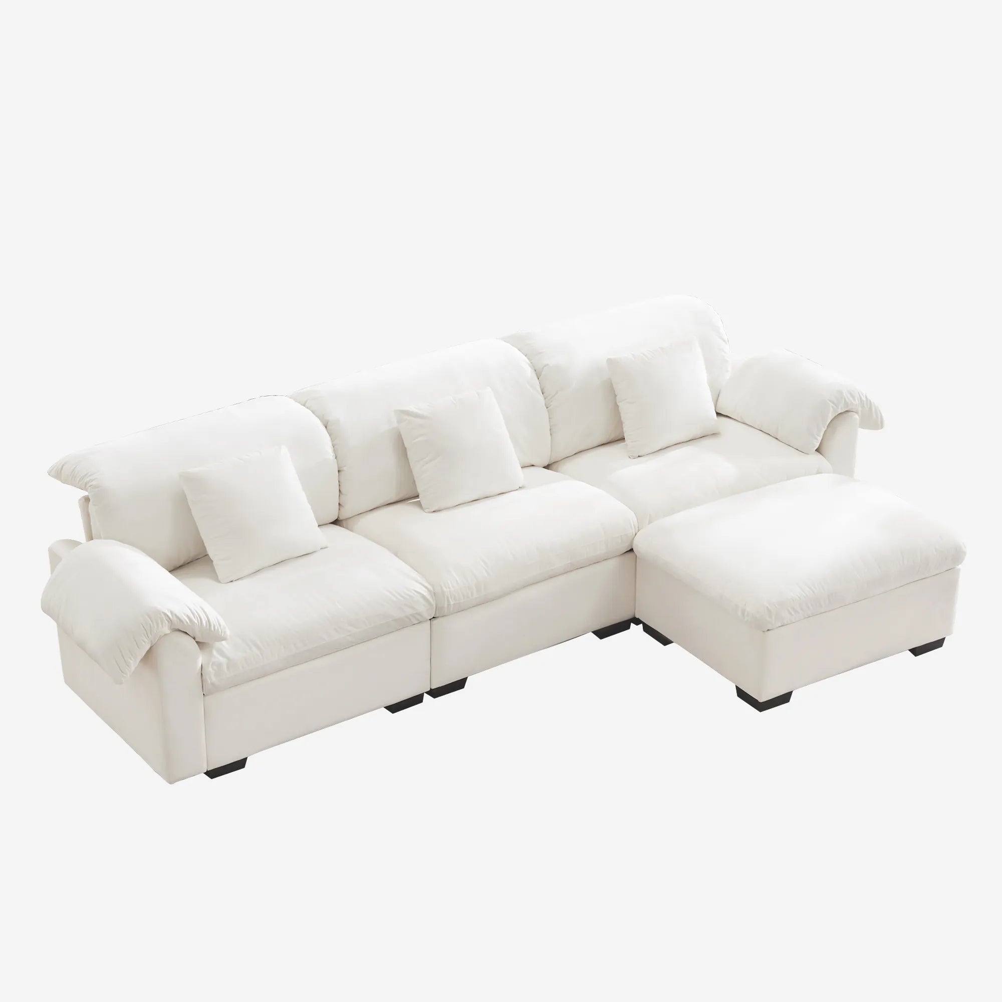 3 Seater Oversized Modern Velvet Cloud Comfort Sectional Sofa with Ottoman & Underseat Storage