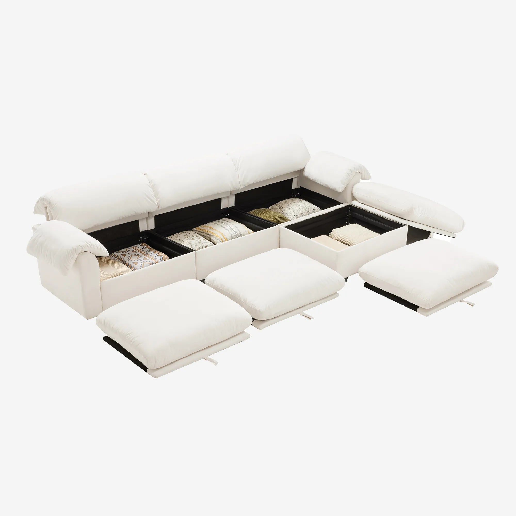 3 Seater Oversized Modern Velvet Cloud Comfort Sectional Sofa with Ottoman & Underseat Storage
