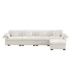 4 Seater Oversized Modern Velvet Cloud Comfort Sectional Sofa with Ottoman & Underseat Storage