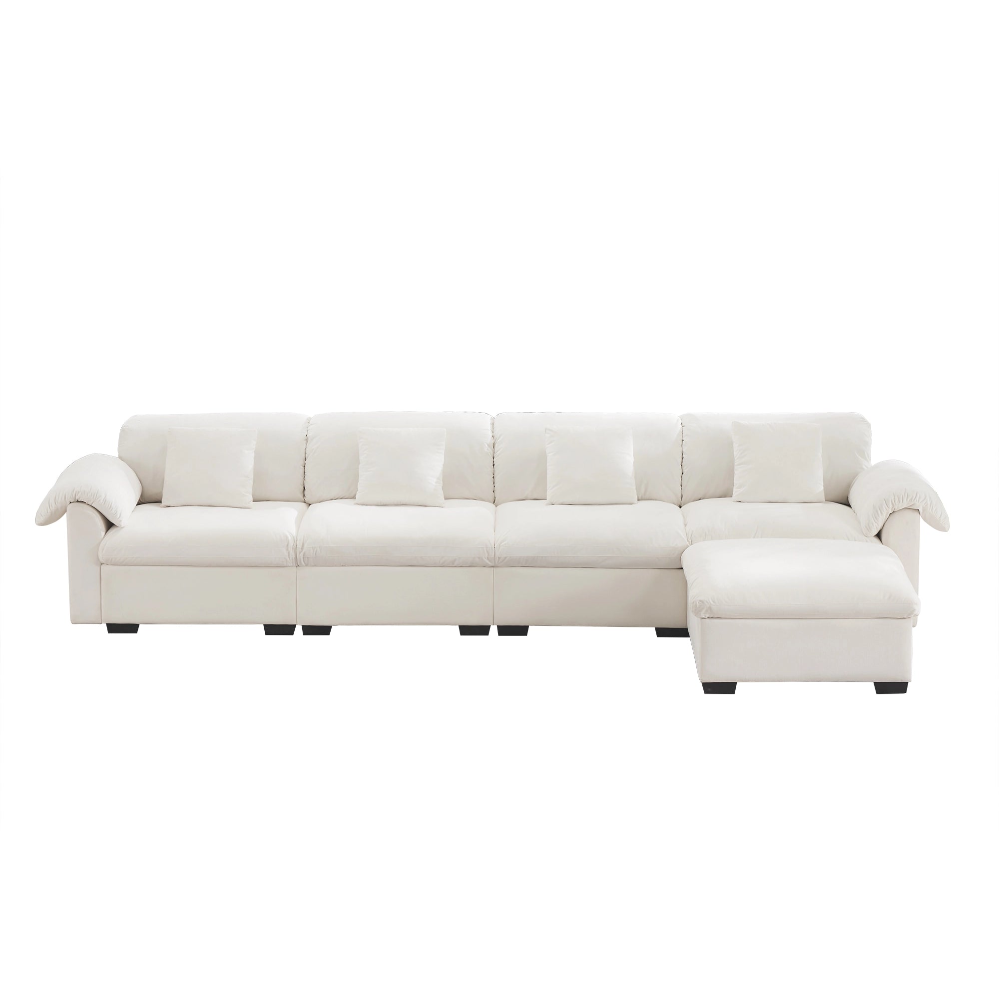 4 Seater Oversized Modern Velvet Cloud Comfort Sectional Sofa with Ottoman & Underseat Storage