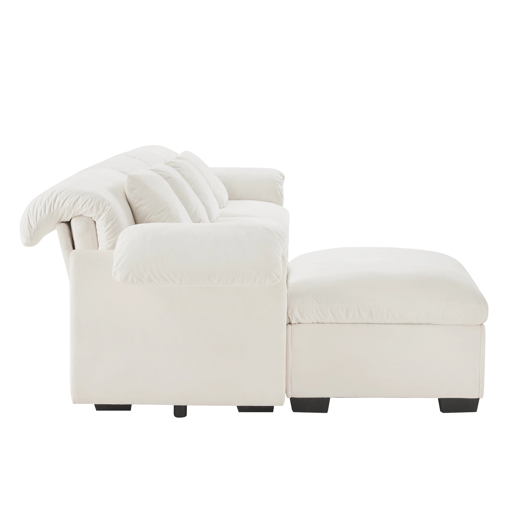 4 Seater Oversized Modern Velvet Cloud Comfort Sectional Sofa with Ottoman & Underseat Storage