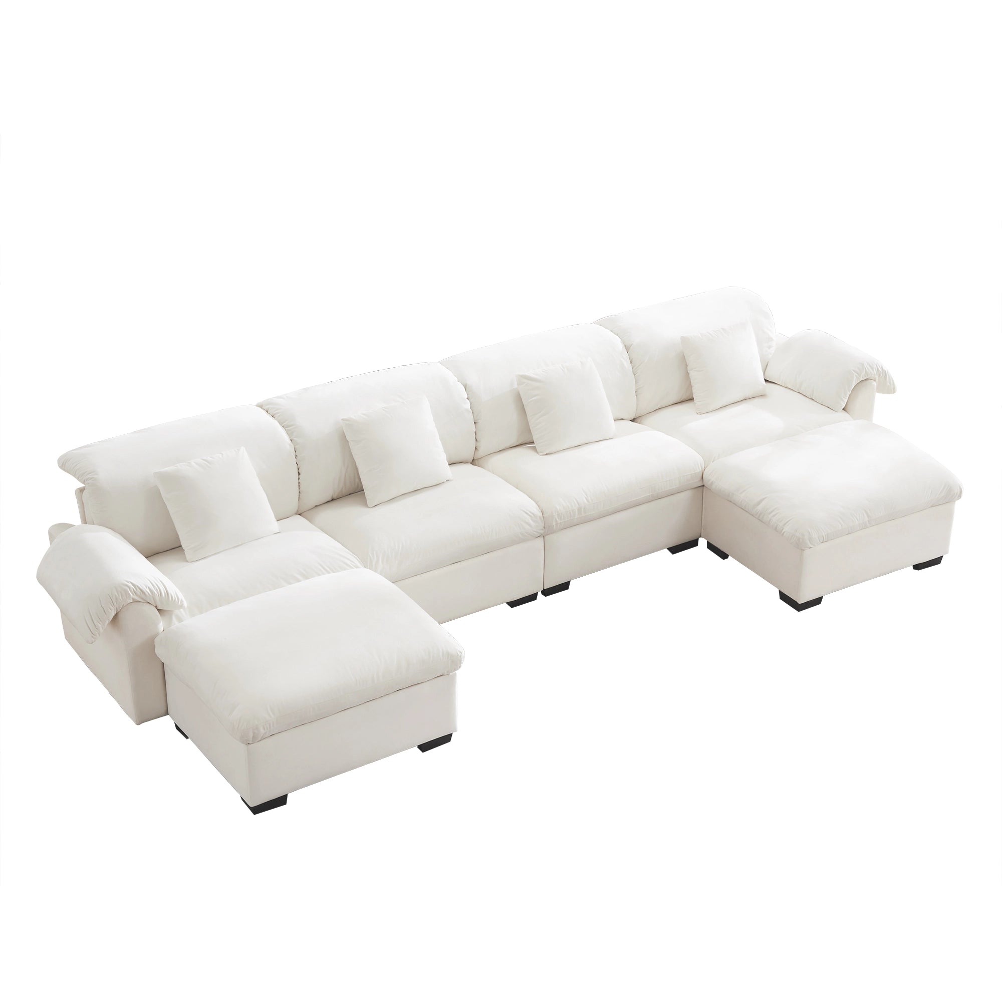 4 Seater Oversized Modern Velvet Cloud Comfort Sectional Sofa with Ottoman & Underseat Storage