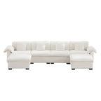 4 Seater Oversized Modern Velvet Cloud Comfort Sectional Sofa with Ottoman & Underseat Storage