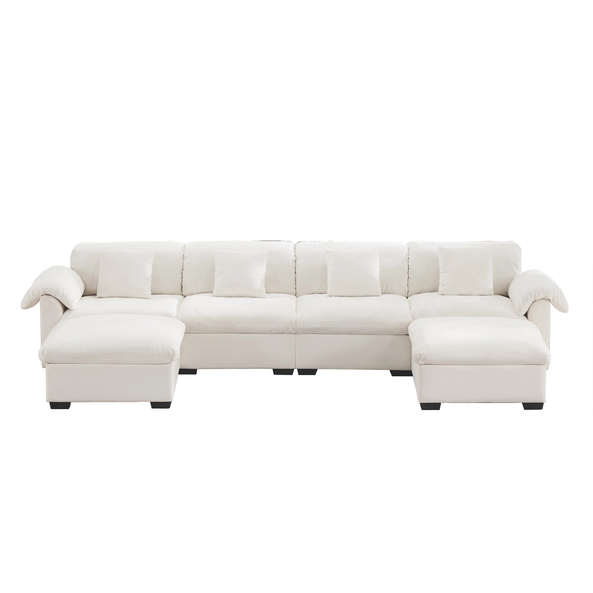 4 Seater Oversized Modern Velvet Cloud Comfort Sectional Sofa with Ottoman & Underseat Storage