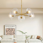 5-Light Modern Gold Chandelier with Glass Shades