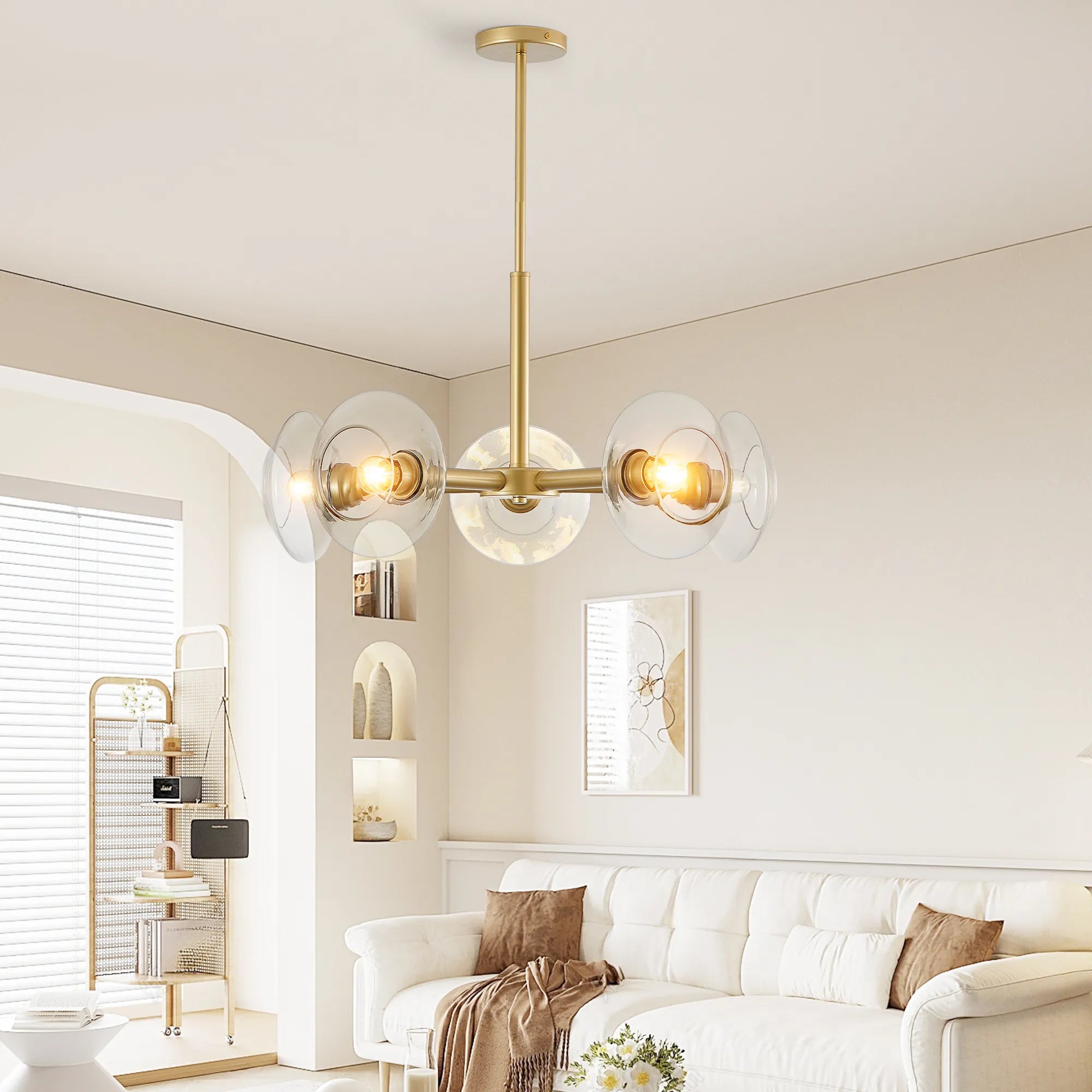 5-Light Modern Gold Chandelier with Glass Shades