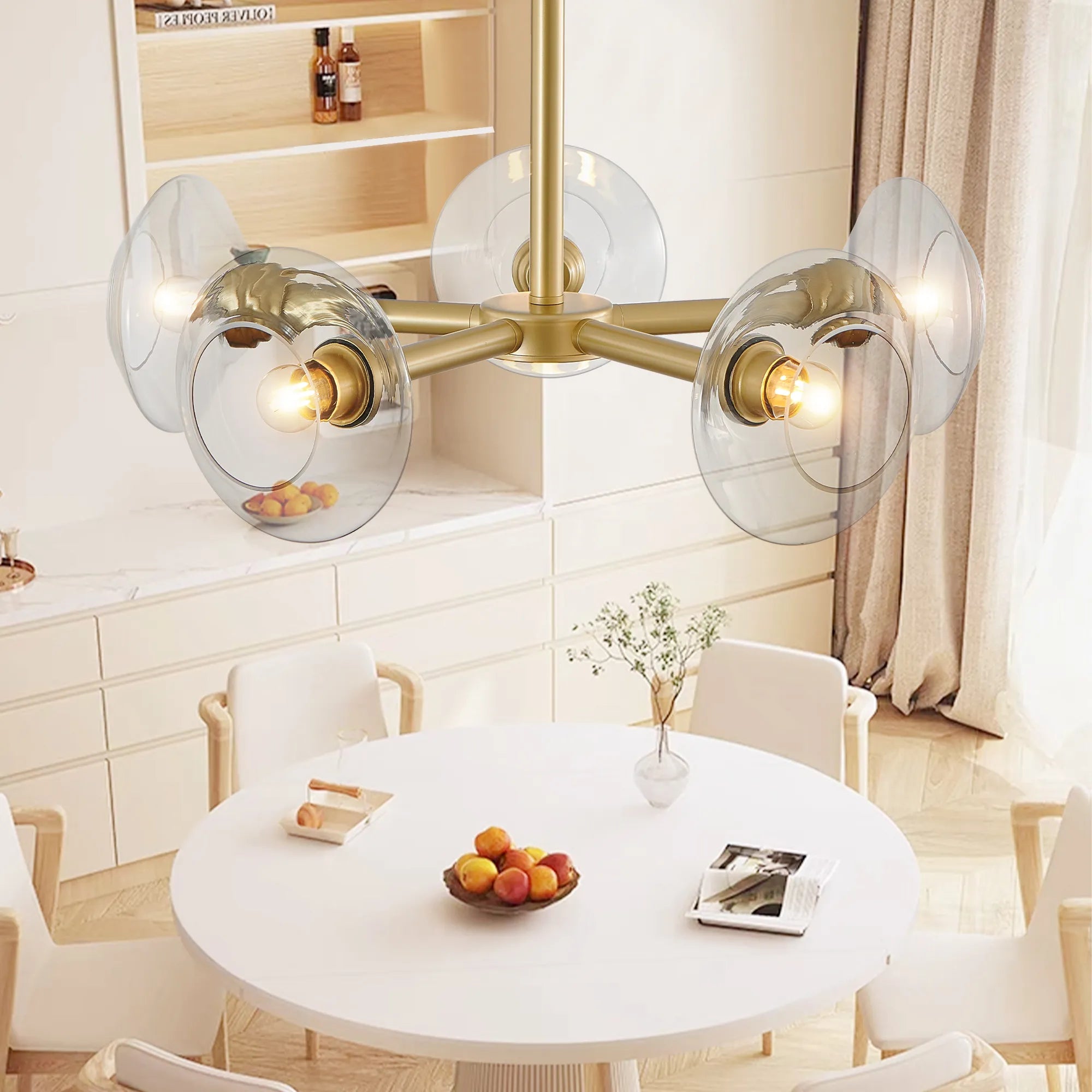 5-Light Modern Gold Chandelier with Glass Shades