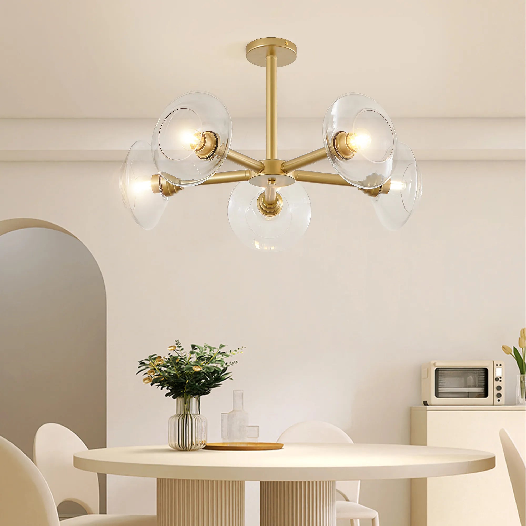 5-Light Modern Gold Chandelier with Glass Shades