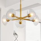 5-Light Modern Gold Chandelier with Glass Shades