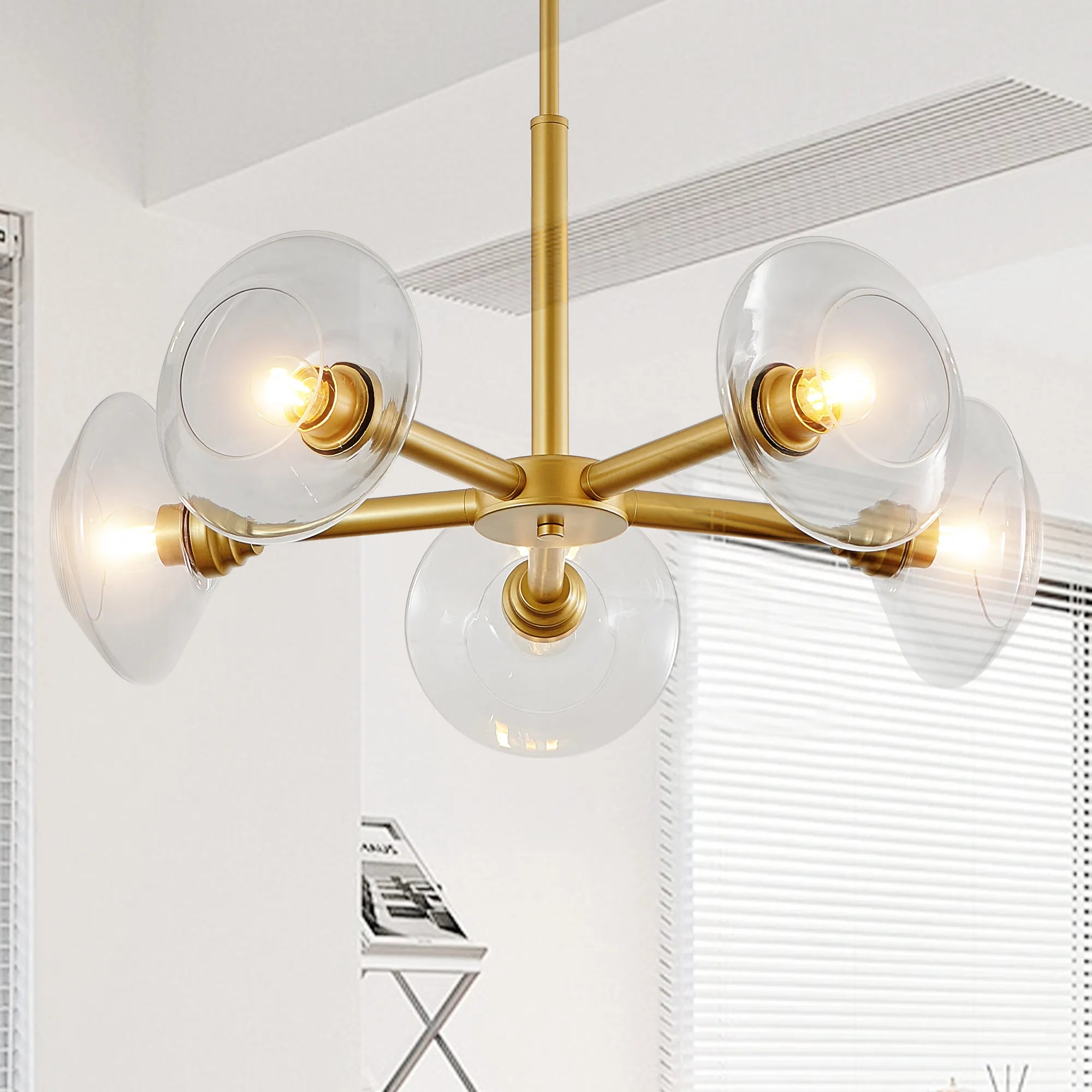 5-Light Modern Gold Chandelier with Glass Shades