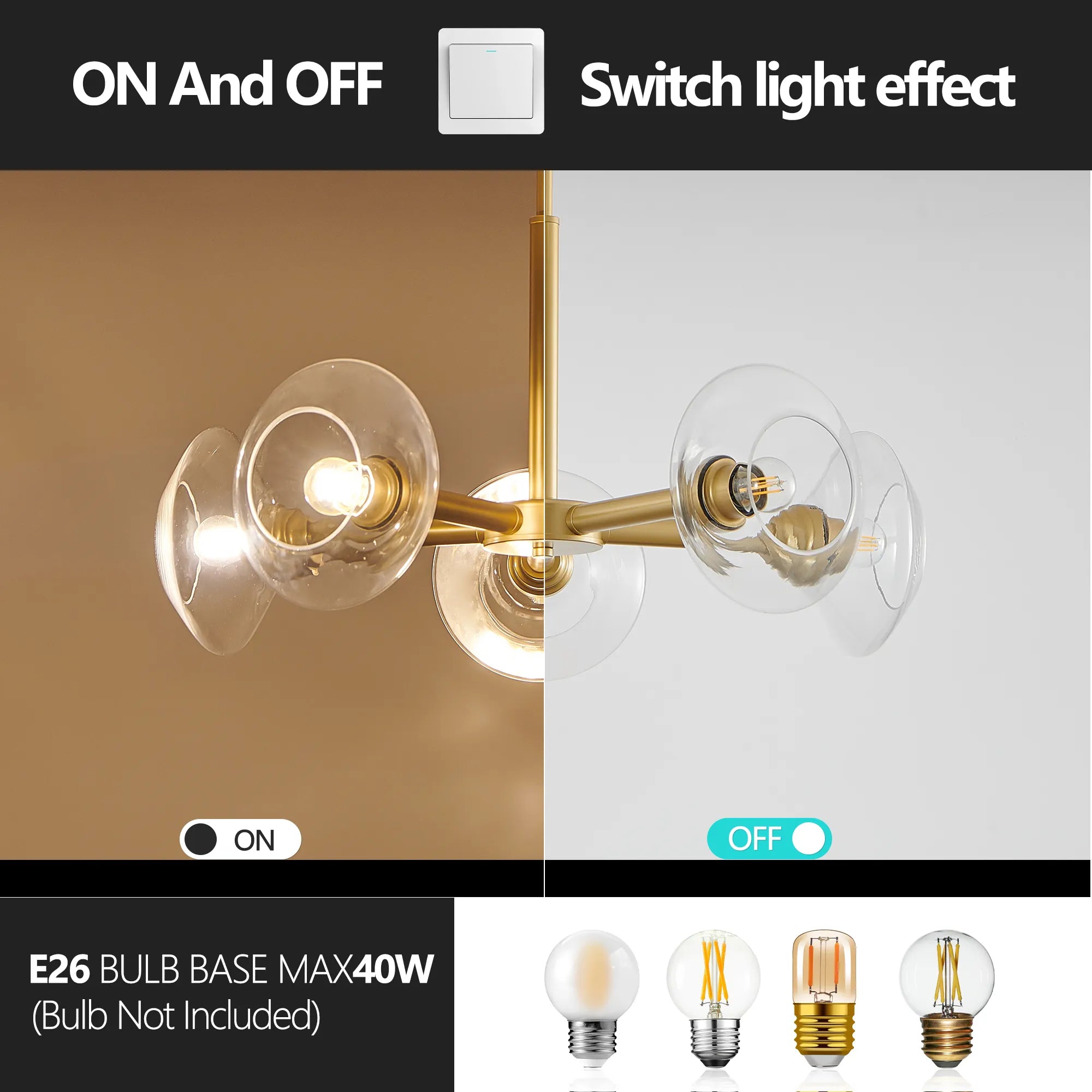 5-Light Modern Gold Chandelier with Glass Shades