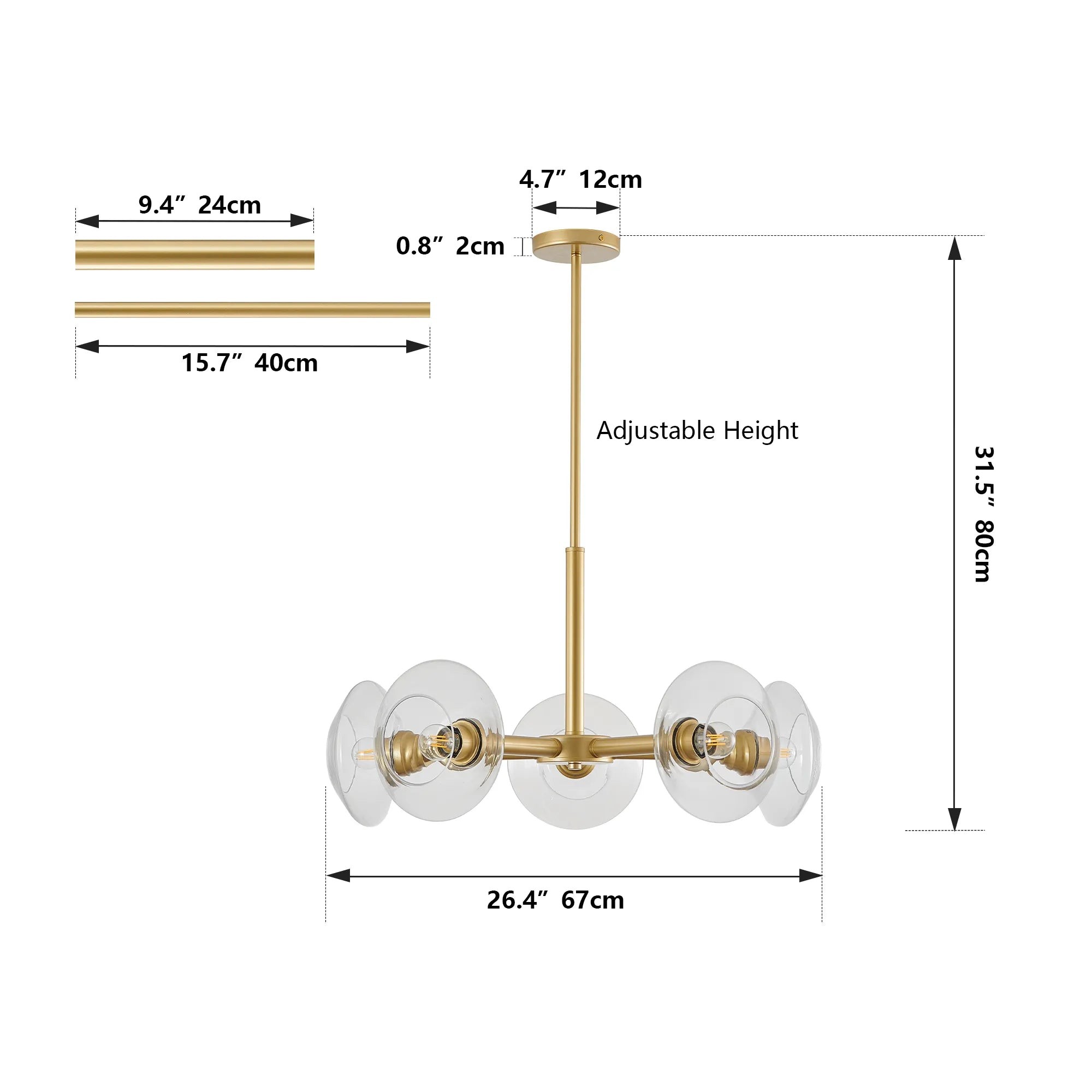 5-Light Modern Gold Chandelier with Glass Shades