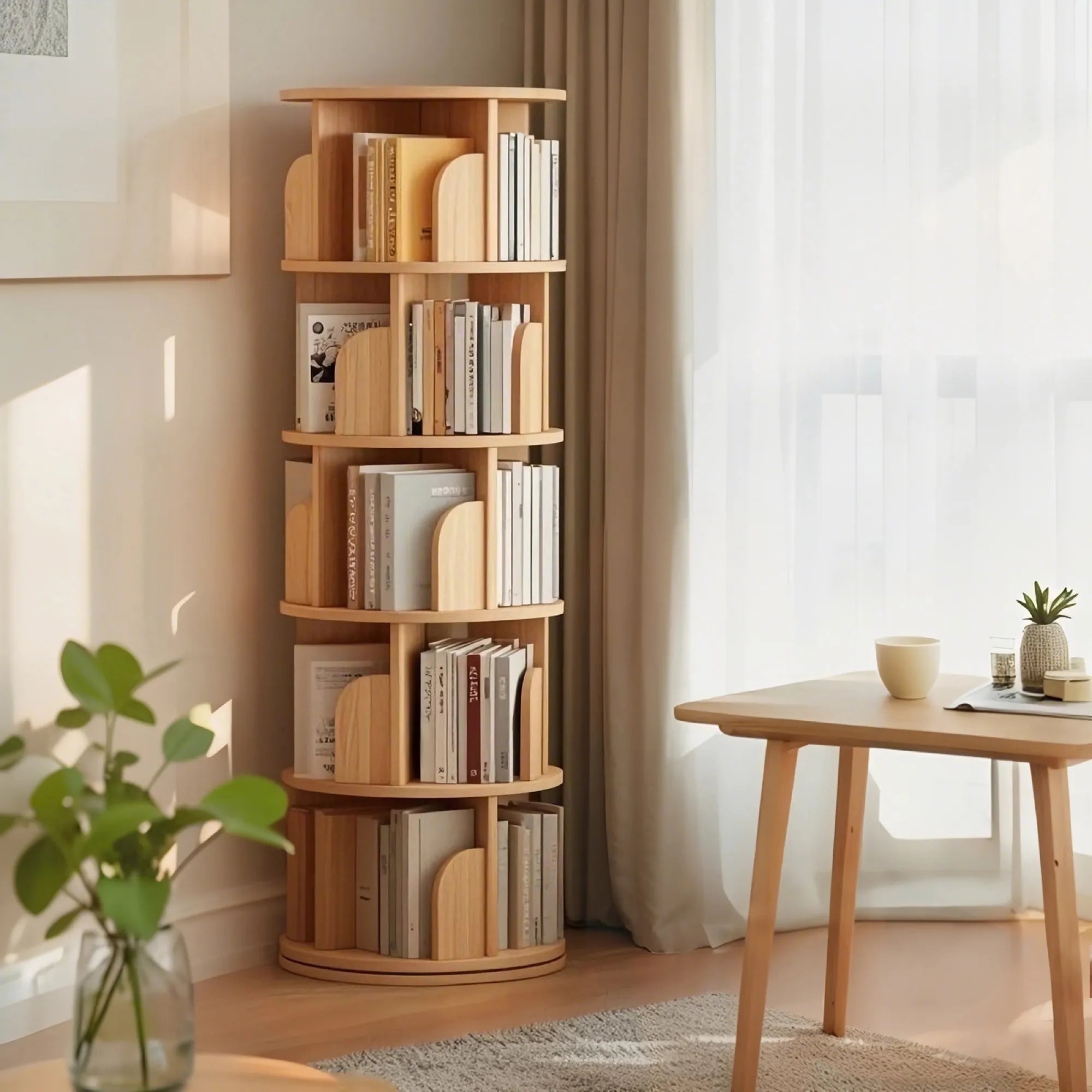 5-Tier 360° Rotating Bookshelf Tower