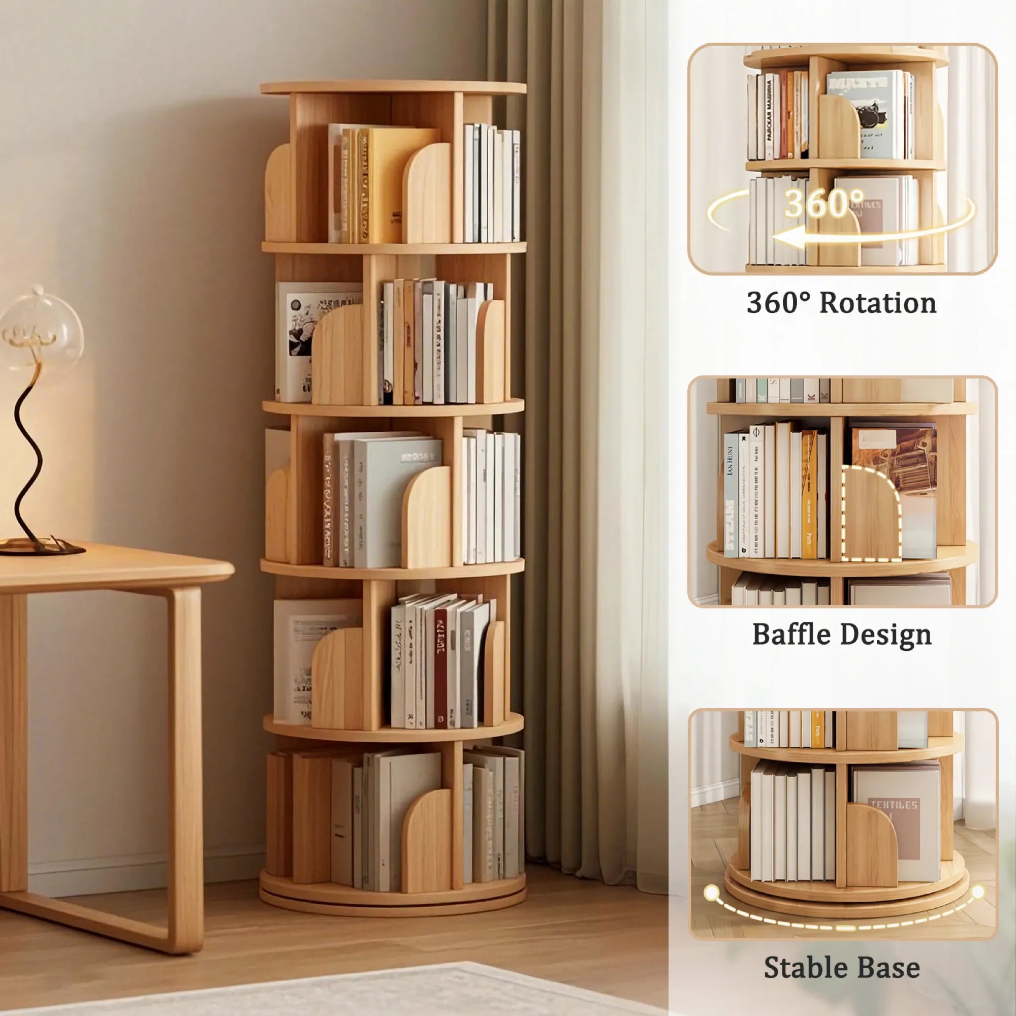 5-Tier 360° Rotating Bookshelf Tower