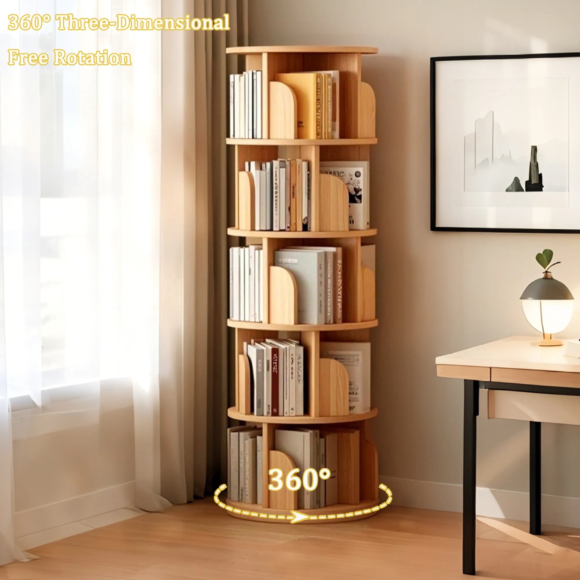 5-Tier 360° Rotating Bookshelf Tower