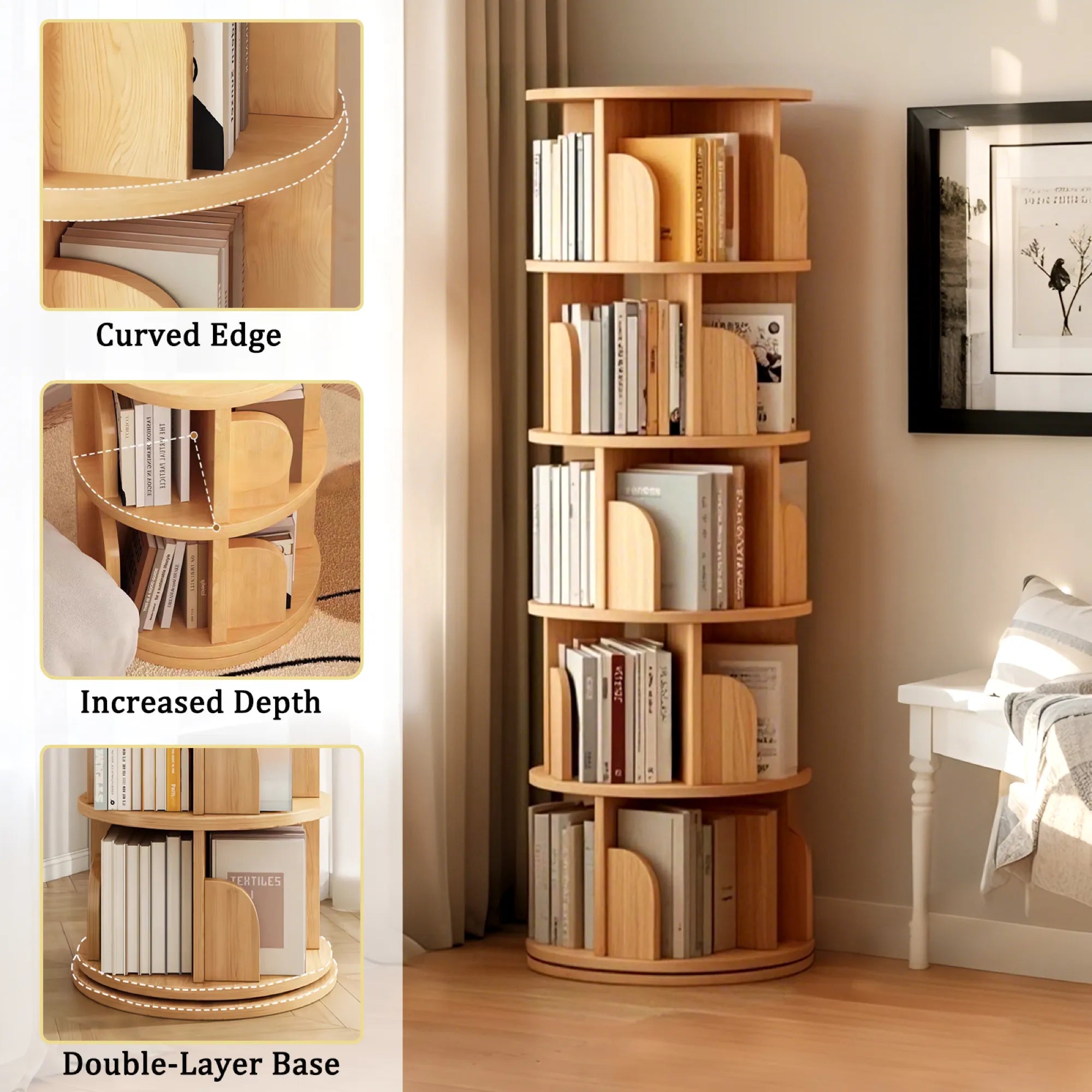 5-Tier 360° Rotating Bookshelf Tower