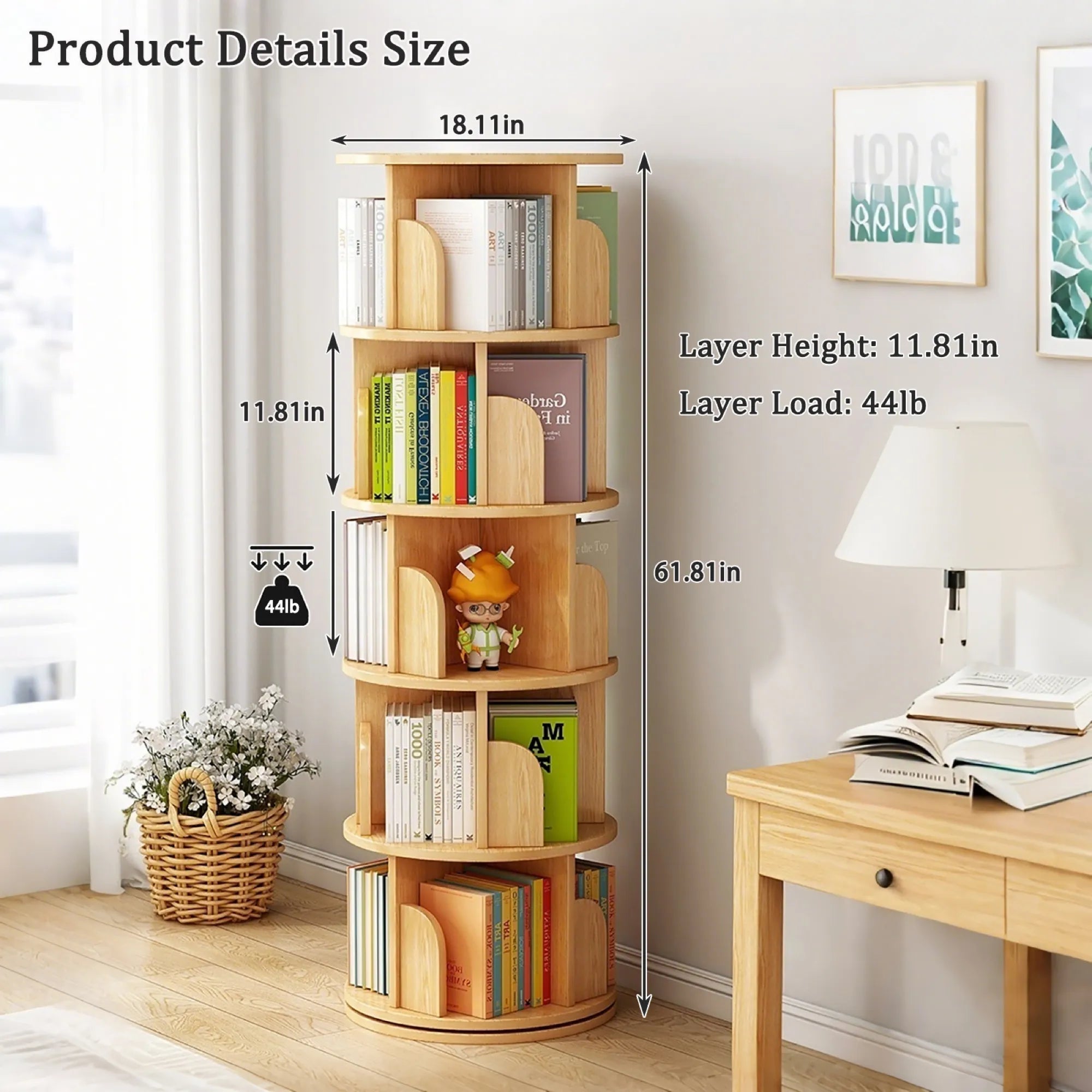 5-Tier 360° Rotating Bookshelf Tower