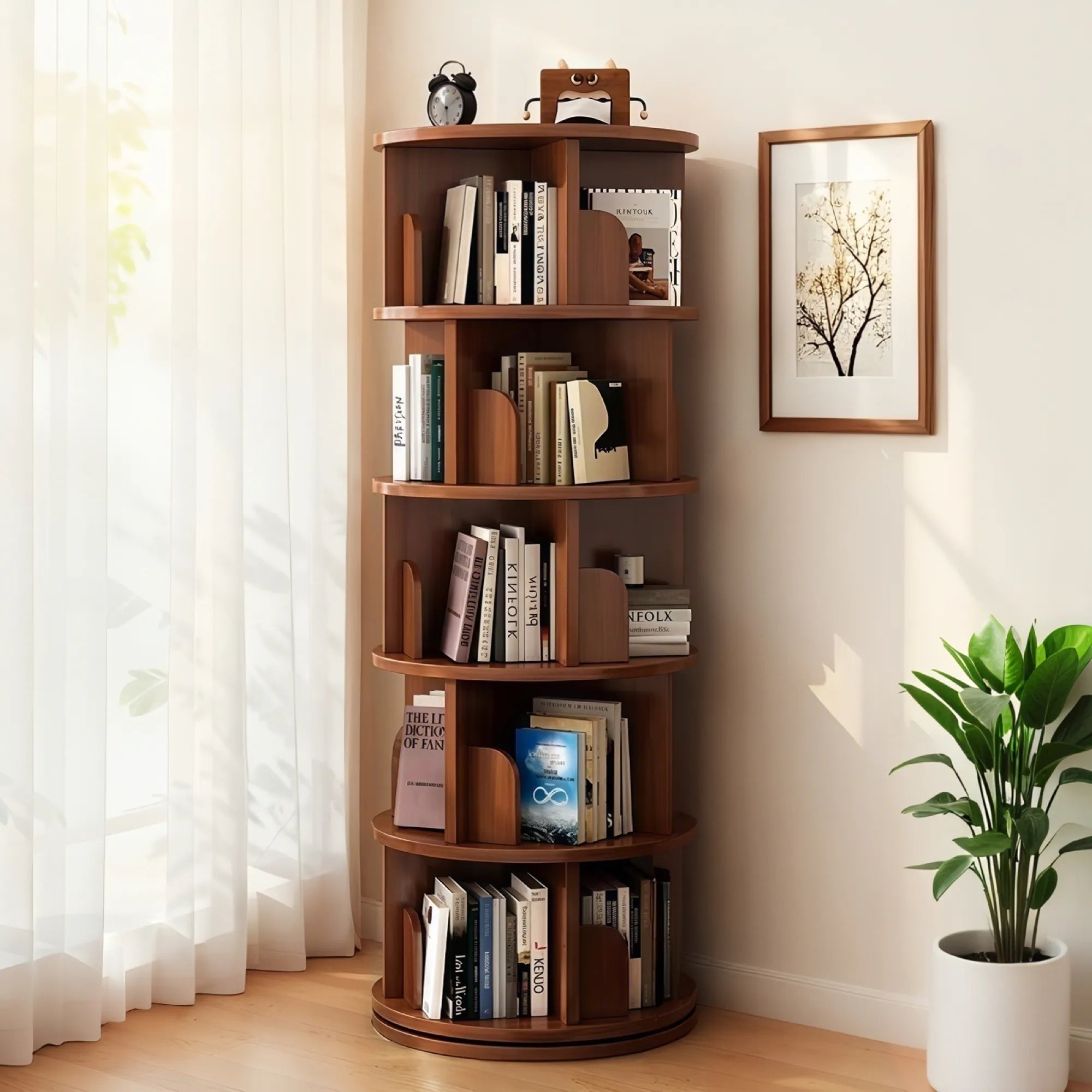 5-Tier 360° Rotating Bookshelf Tower