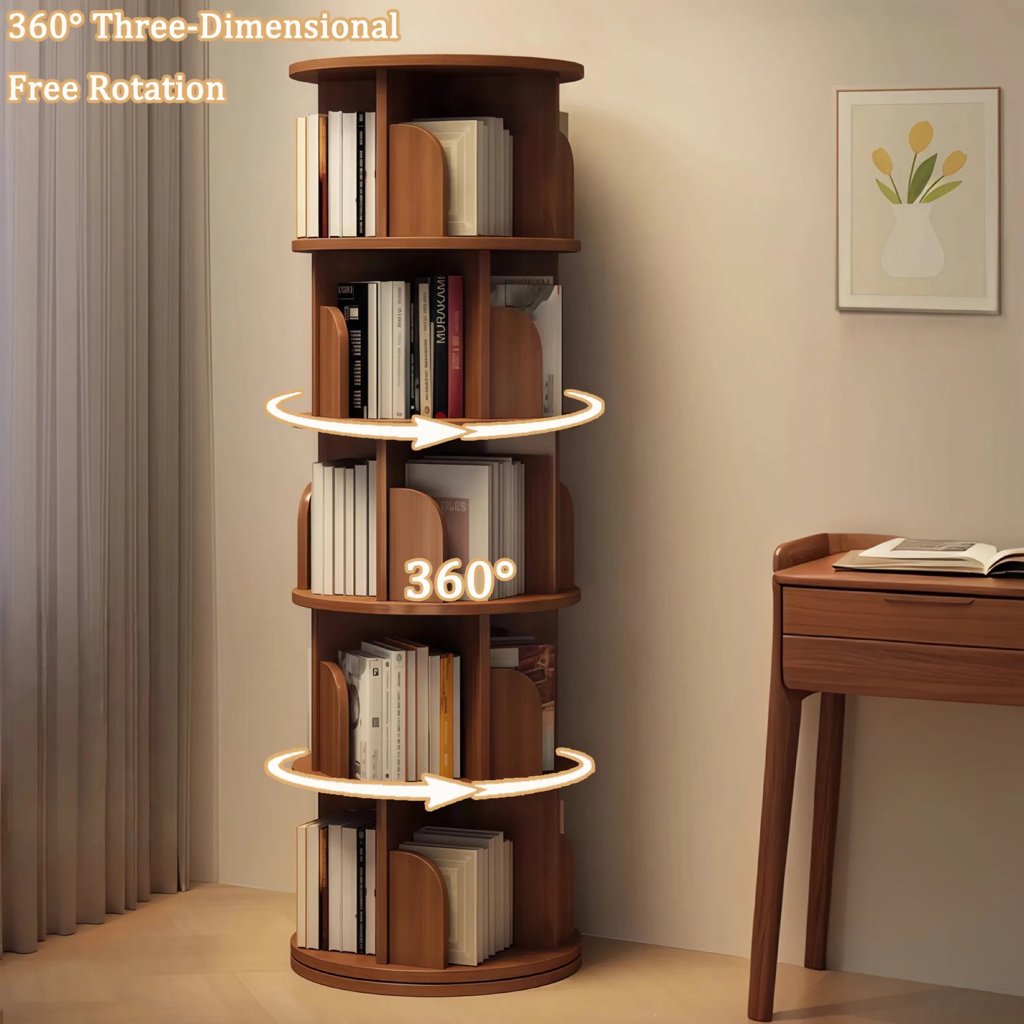 5-Tier 360° Rotating Bookshelf Tower