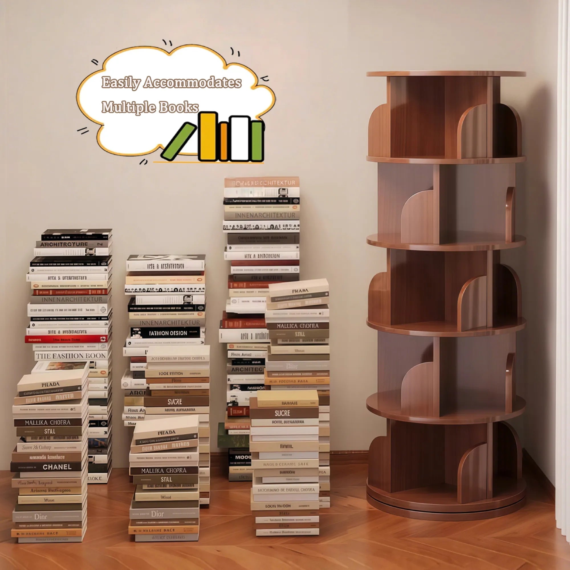 5-Tier 360° Rotating Bookshelf Tower